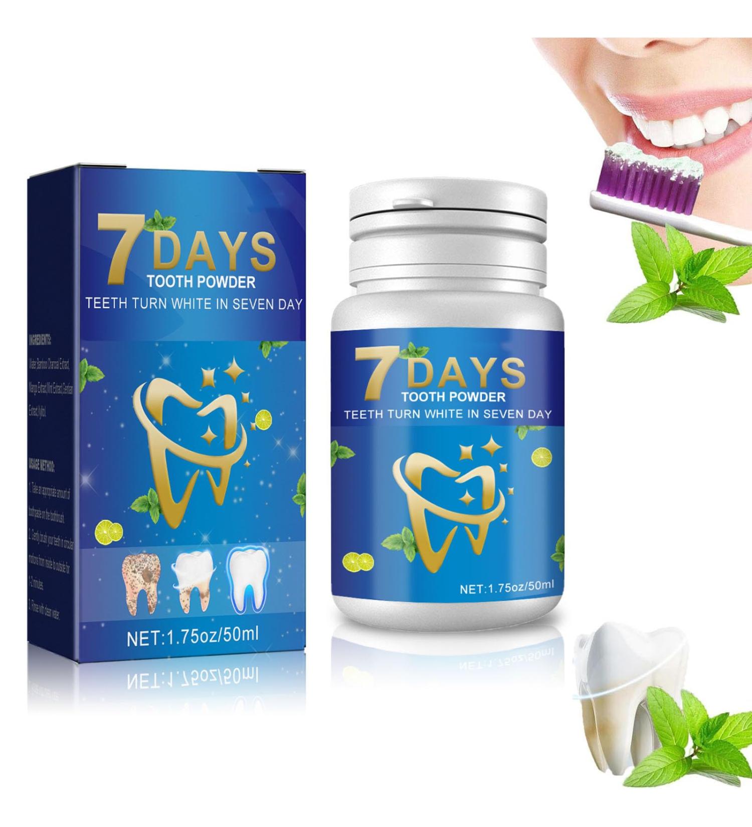 7 Days Tooth Cleaning Powder 50ml Teeth Whitening Powder 7 Days Tooth Powder Whitening Mint Tooth Powder Yellow Teeth Stain Remover Peroxide Free Toothpaste for Removing Tartar (1PC) - Buy Online on GoSupps.com