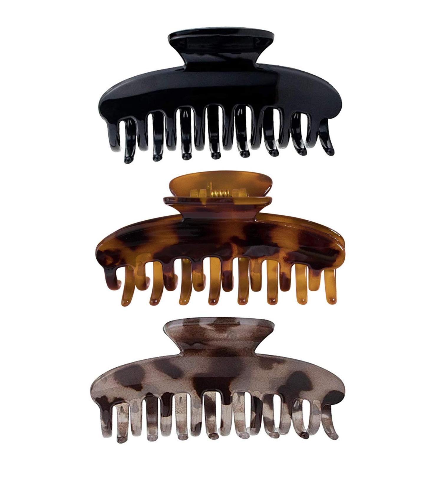 3 PCS Big Hair Claw Clips 3.8 Inch - Nonslip Durable Large Clips for Women - Fashionable Hair Accessories for Thick and Thin Hair - Strong Hold Barrettes in Black/Brown Leopard/Light - Buy Online on GoSupps.com