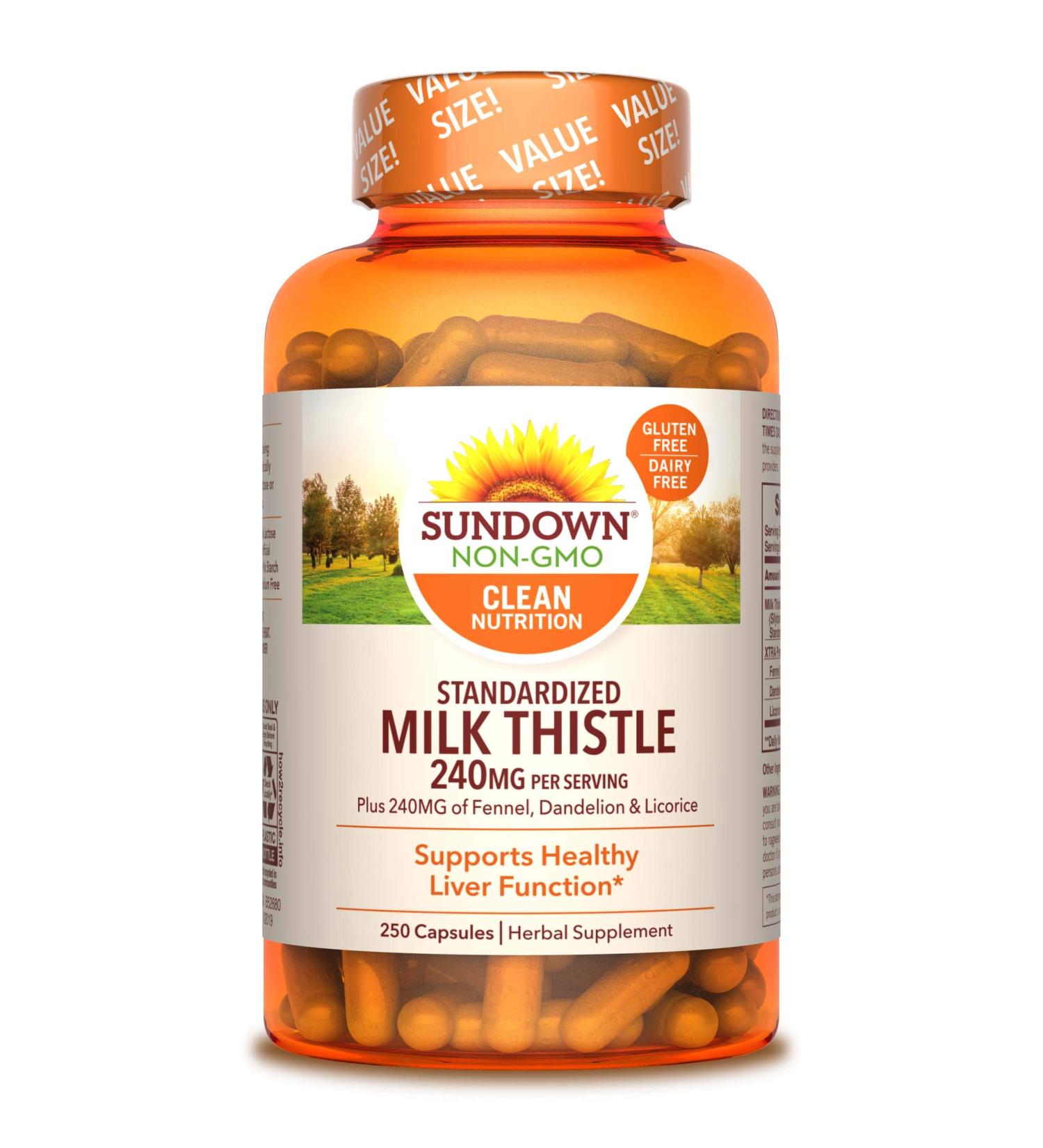 Buy Sundown Naturals Milk Thistle 240mg | 250 Capsules - Standardized Extract for Liver Support - Buy Online on GoSupps.com