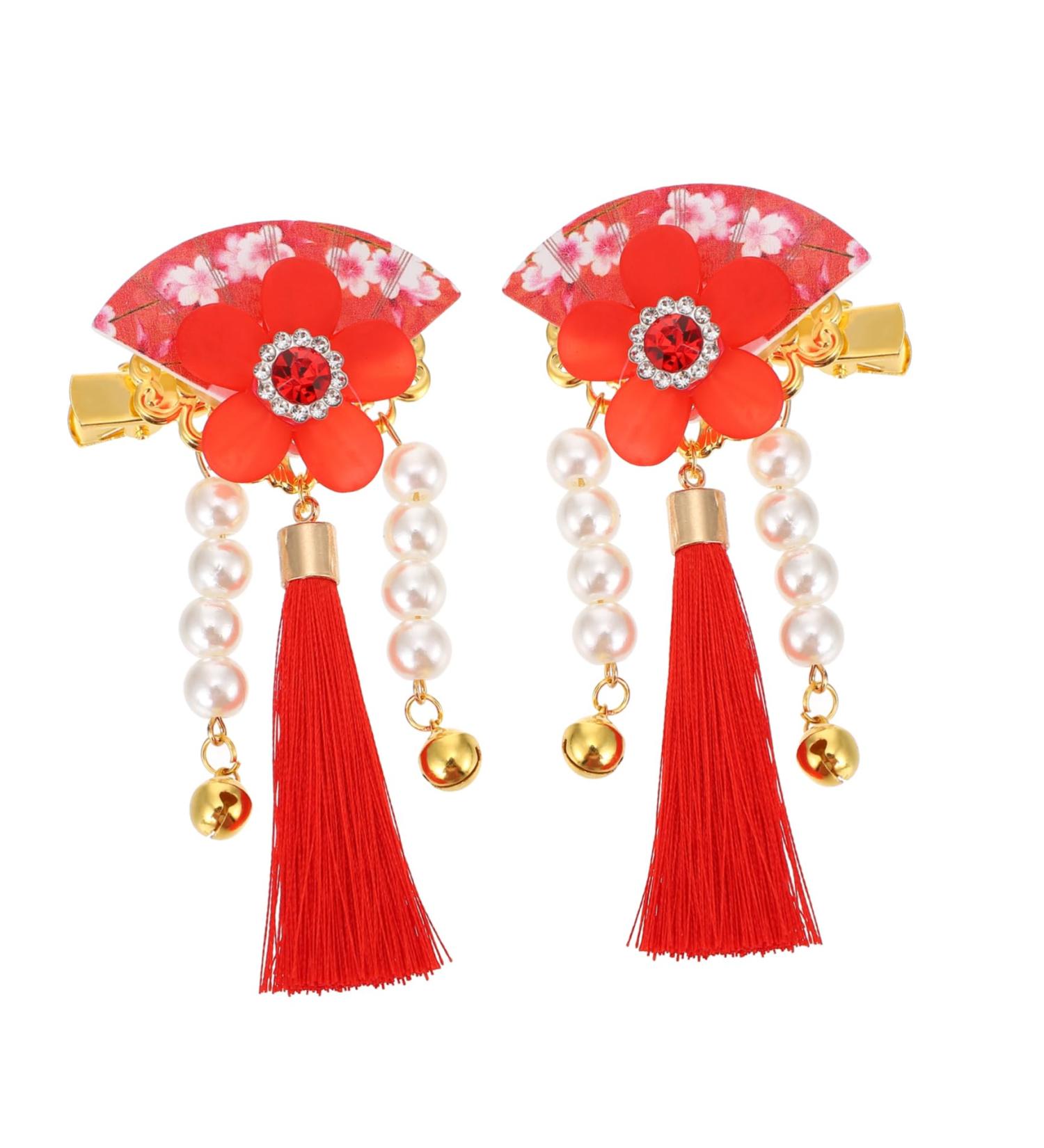 Didiseaon Billed Hair Clips 1 Pair Hair Accessories Chinese Style Hair Clips Hair Styling Holder New Year Floral Hair Clips Floral Pearl Hair Clip Pearl Hair Pin Red Zinc Alloy Tassel Grip - Buy Online on GoSupps.com