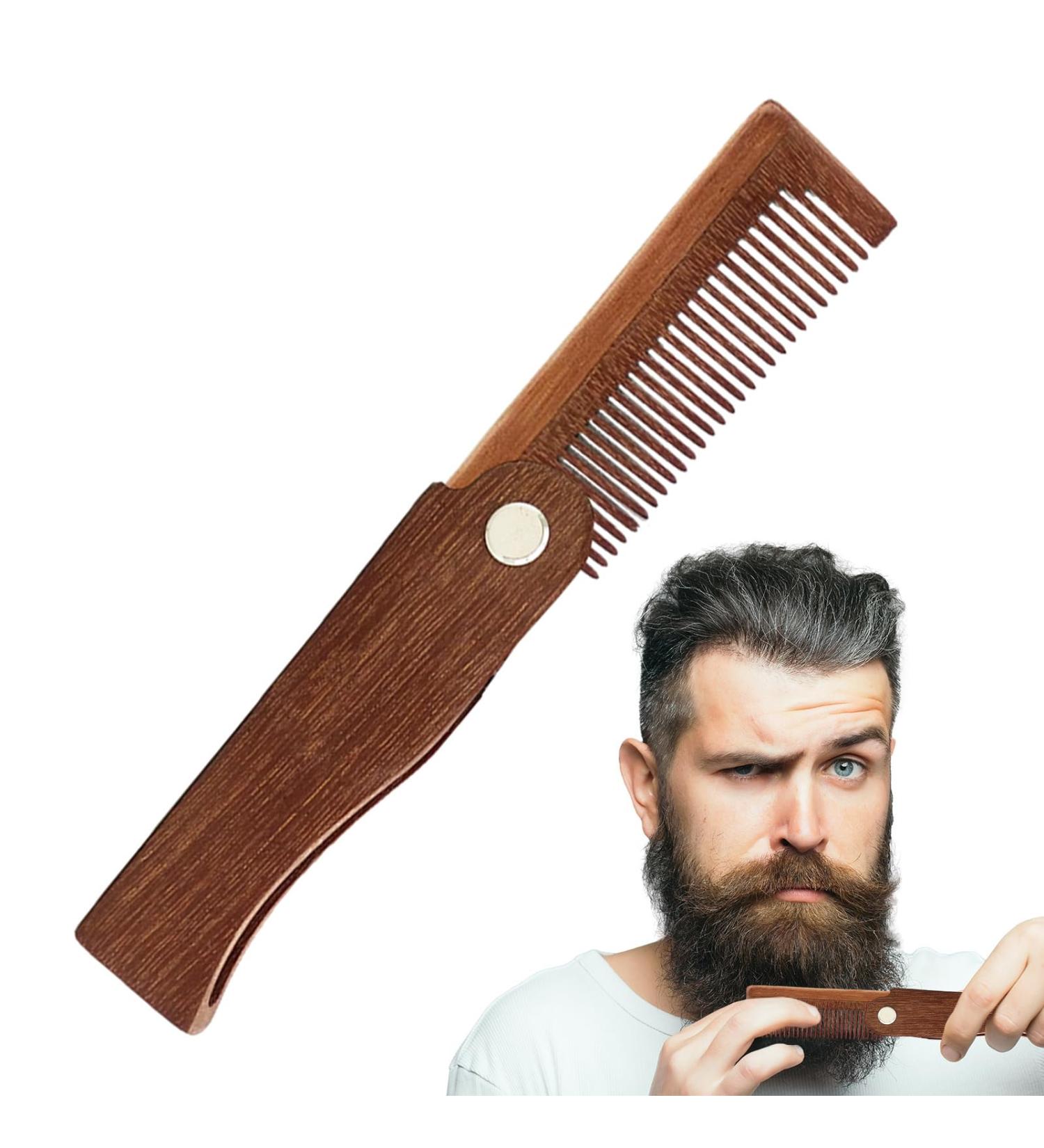 Zceplem Wooden Beard Comb for Men - Portable Foldable Antistatic Hair Tool | Pocket-Sized Bart Ridge Cleaner - Buy Online on GoSupps.com