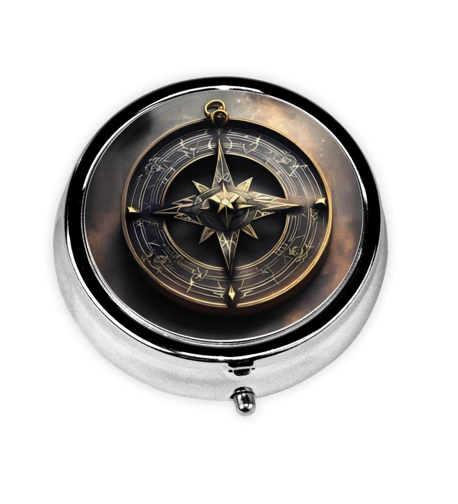Magical Norse Runes Compass Pill Box - 3 Compartment Portable Organizer for Travel - Buy Online on GoSupps.com