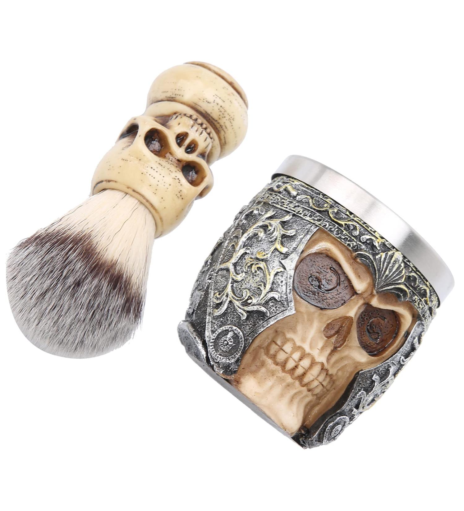 Skeleton Head Shaving Brush Bowl Set - Premium Beard Brush & Soap Dish for Men | Ideal for Home & Salon Use - Buy Online on GoSupps.com