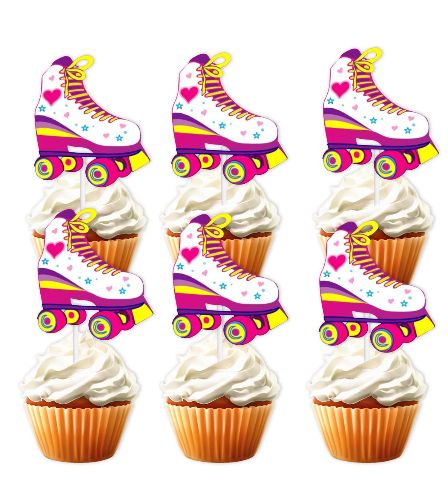 18pcs Pink Heart Roller Skates Glitter Dessert Cupcake Topper 80s 90s Retro Hip Hop Roller Skating Theme Decorations Boys Girls Happy Birthday Party Decor Supplies - Buy Online on GoSupps.com