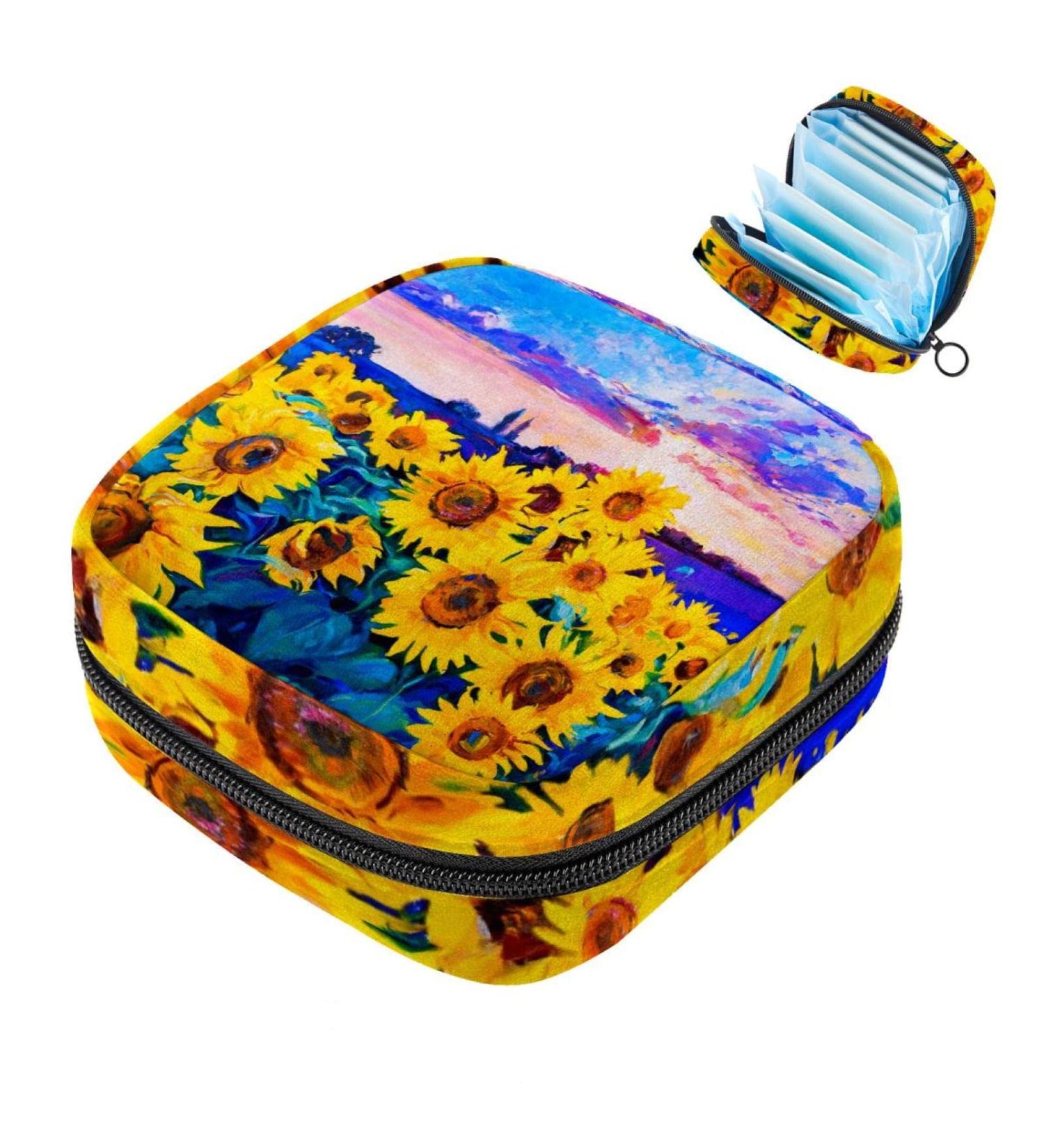 Sunflower Oil Painting Storage Bag | Portable Menstrual Cup Bag for Women & Teens - Buy Online on GoSupps.com