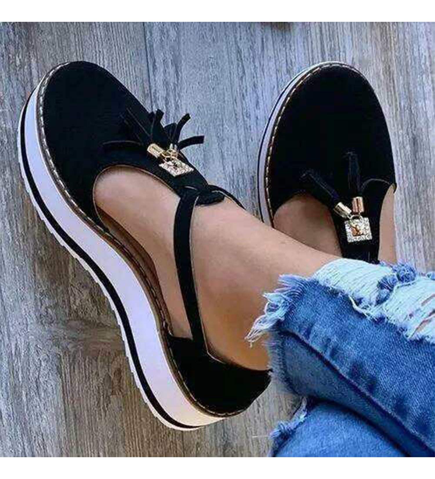 Stylish Women's Platform Sandals - Suede Closed-Toe Tassel Shoes for Summer Leisure - Fringed Outdoor Slippers in EU Sizes 39 & 40 - Buy Online on GoSupps.com