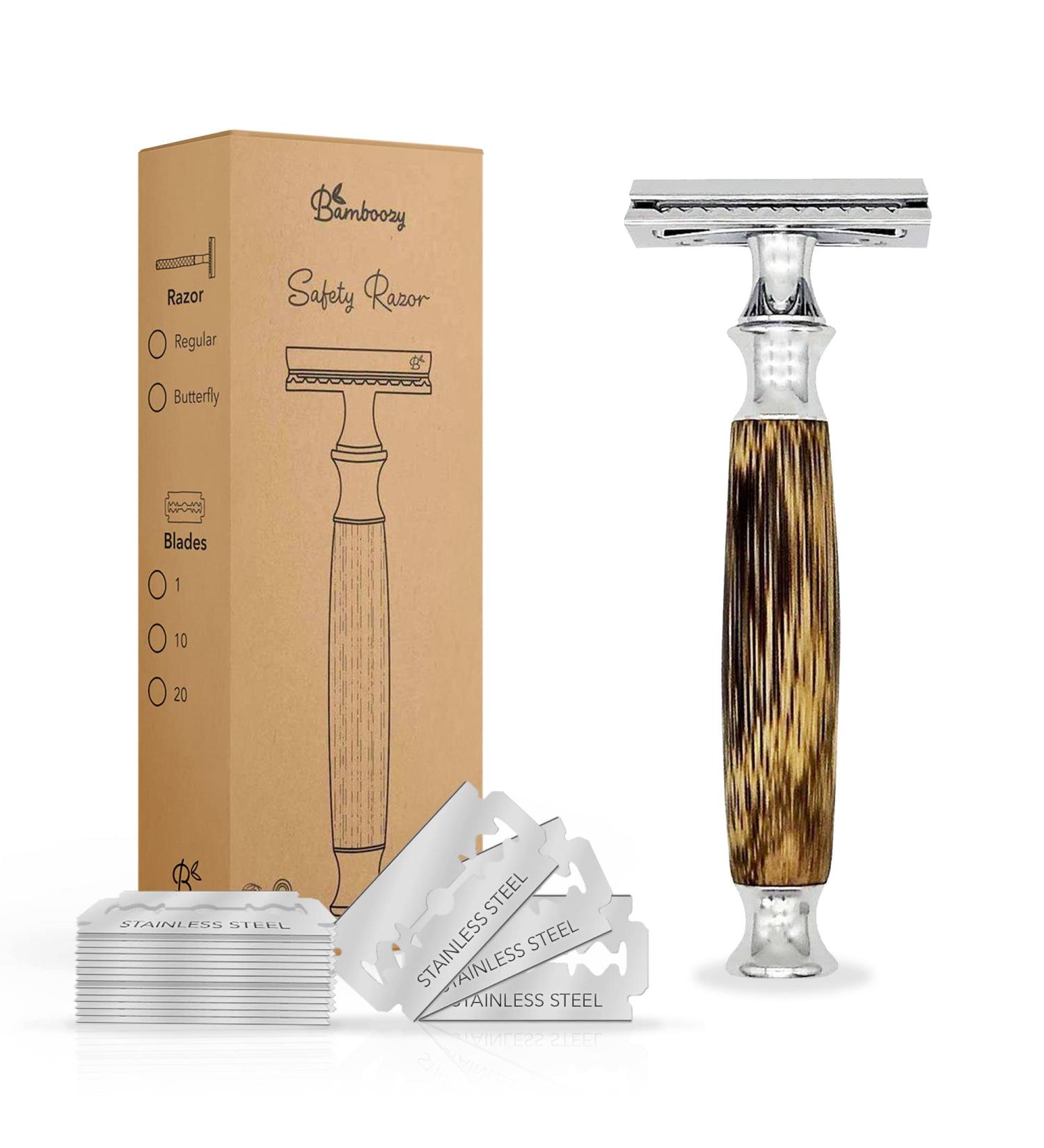 Bamboozy Safety Razor with Stand & 20 Blades | Eco-Friendly Double Edge Razor for Men & Women | Zero Waste Shaving Solution - Buy Online on GoSupps.com