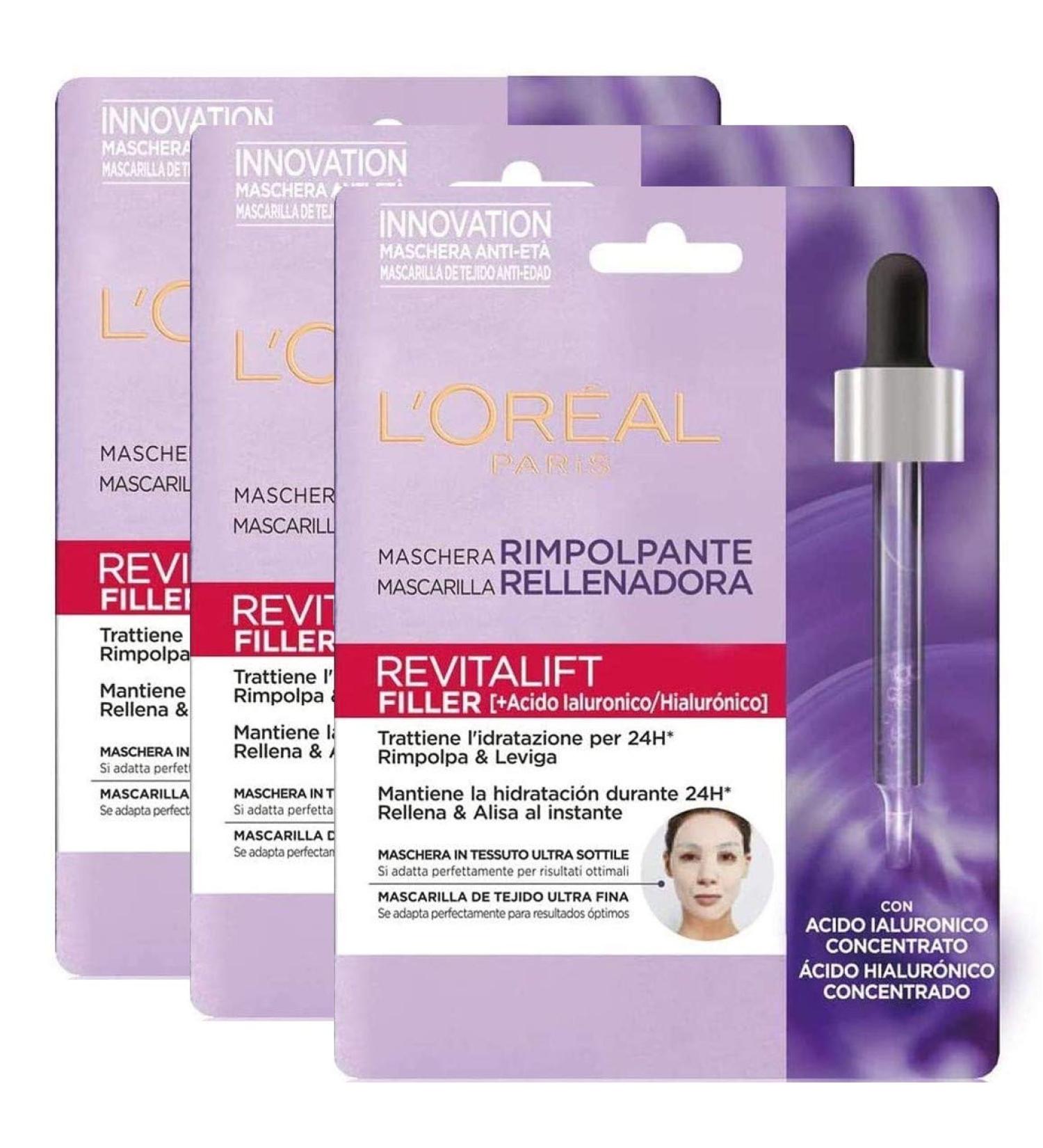  L'Oreal Paris L'Or al Paris Revitalift Filler Fabric Mask Fabric Mask Regrettable Anti---Summer with Technology Side Effect Leather Enriched with Hyaluronic Acid 30G Pack of 3 - Buy Online on GoSupps.com