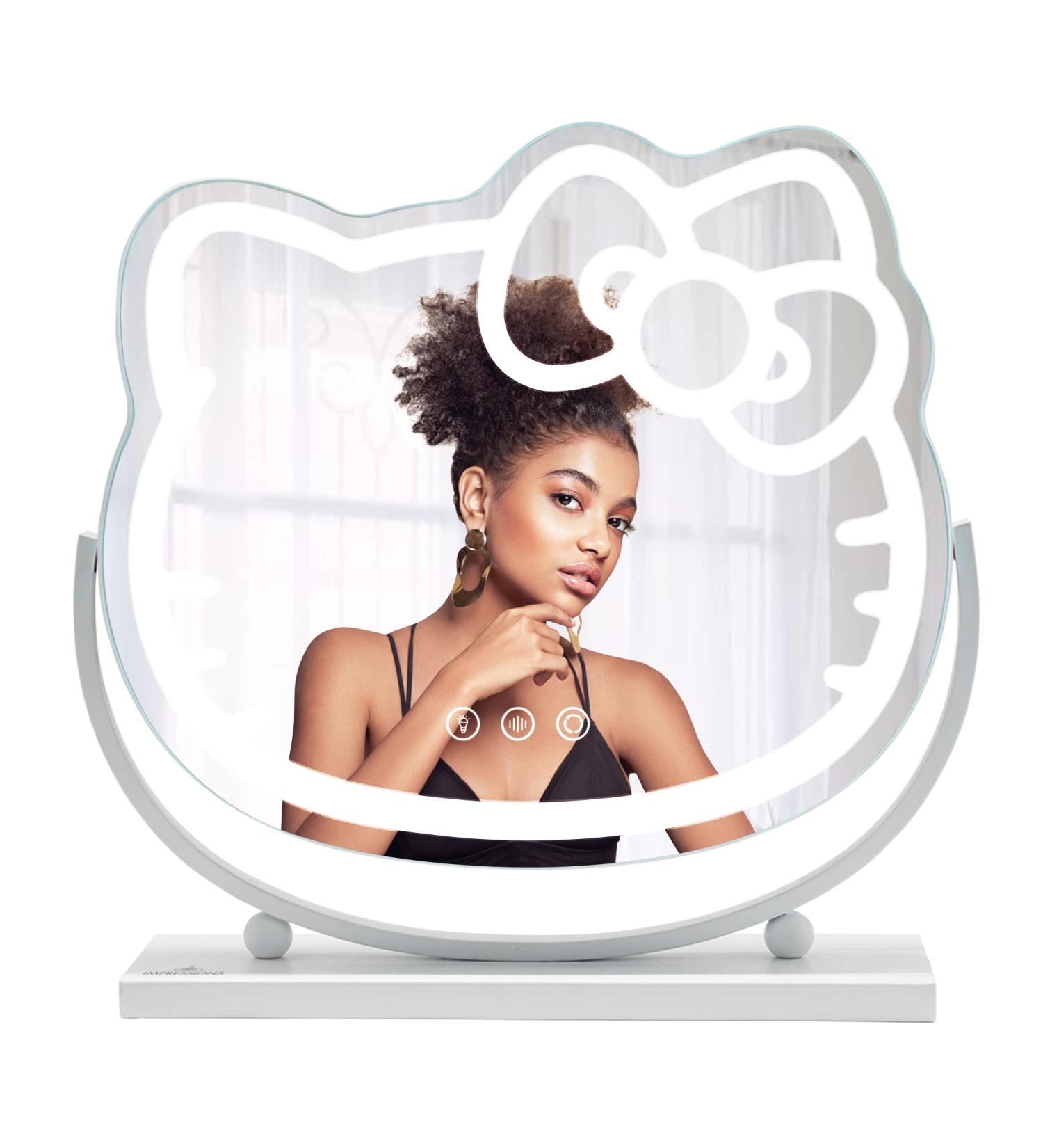 Hello Kitty Kawaii Desk Mirror with Lights | Touch Sensor Dimmer | Multi-Color LED Strip Light | Adjustable Tilt | Metal Base - Buy Online on GoSupps.com