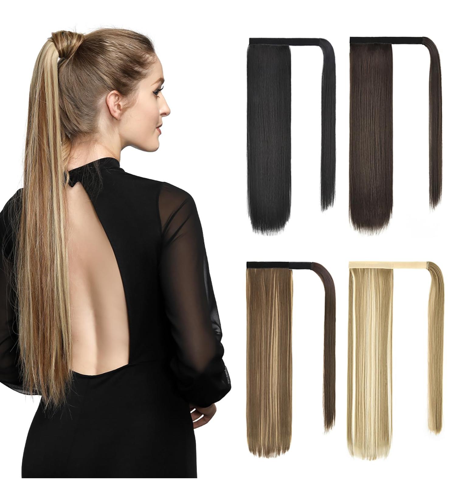 Yamel Ponytail Extension Light Blonde Highlights Long Straight 28 Inch Wrap Around Fake Ponytail Synthetic Hair Extensions Clip in Ponytail Hairpiece for Women Light Blonde Highlights 28 Inch (Pack of 1) - Buy Online on GoSupps.com