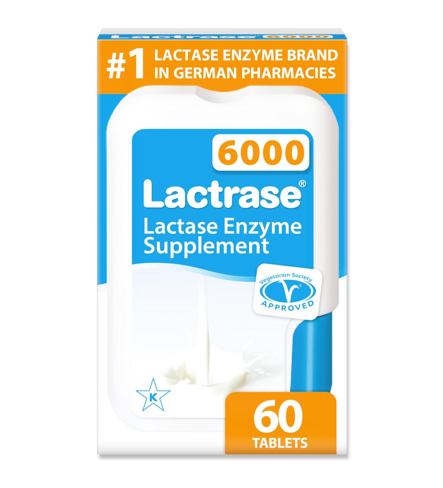 Lactrase Tablet Dispenser #1 Lactase Brand in German Pharmacies Strong 6 000 FCC Lactase Units 60 Fast-Acting Pills for Lactose Intolerance Enjoy Dairy Again Standard (60 Count) - Buy Online on GoSupps.com