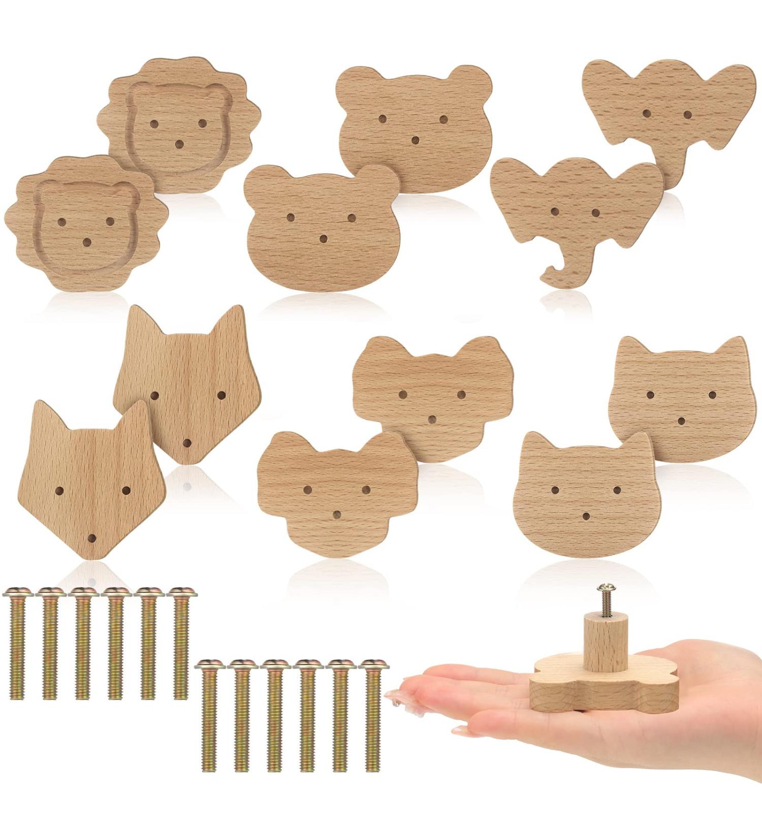 12 Set Decorative Wood-Animal Cabinet Buttons | Navy Forest Animal Drawer Handles & Pulls for Furniture - Buy Online on GoSupps.com