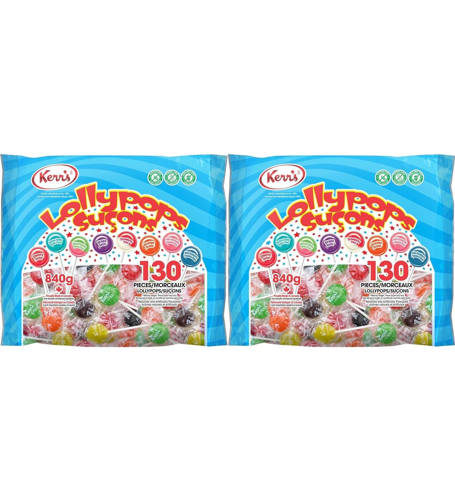 Kerr's Assorted lollipops lollypops 130ct pack fo 2 (total 260ct) bulk and value bundle