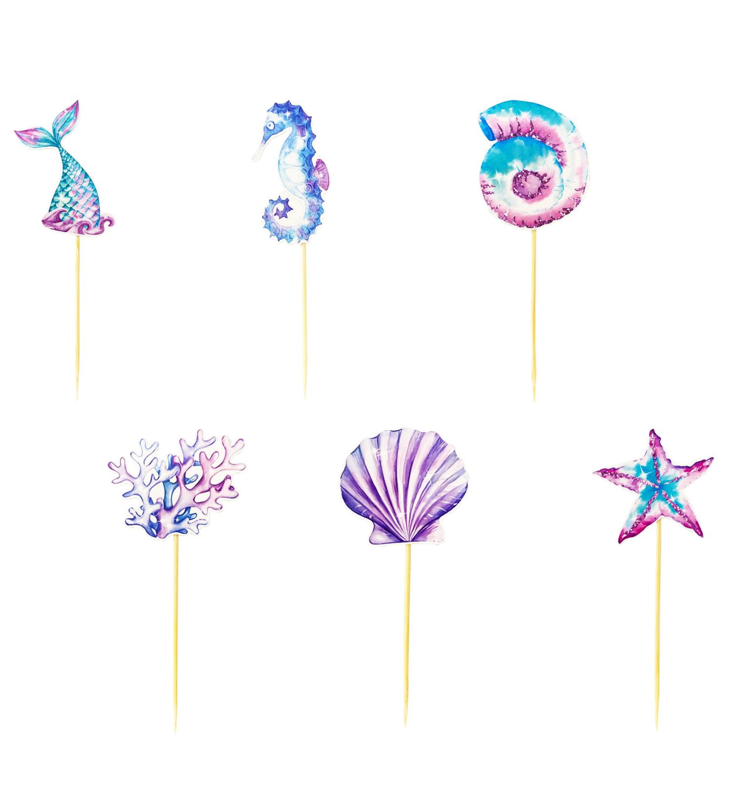 TSJ 12 PCS Mermaid Cupcake Toppers Cake Toppers Mermaid Tail Seahorse Cupcake Sticks Mermaid Theme Birthday Baby Shower Party Supplies - Buy Online on GoSupps.com