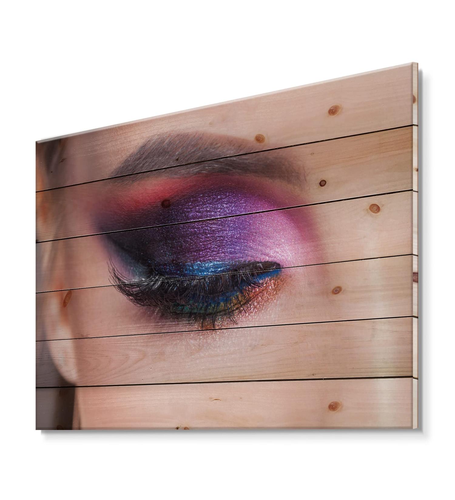 Shop DesignQ Bright Eye Makeup & Luxurious Blue Shades | Modern Wood Wall Decor & Purple Art Panels on Natural Pine - Buy Online on GoSupps.com