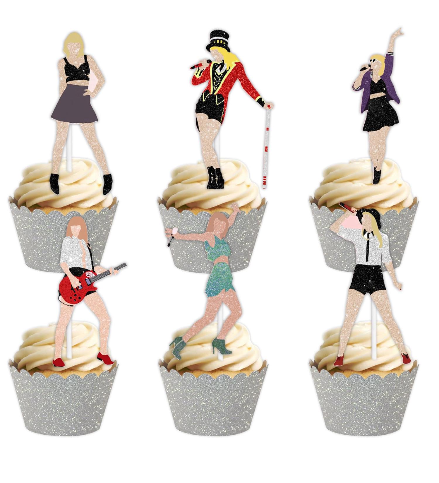 18pcs Glitter Dessert Cupcake Topper Cheer to Worldwide Popular Female Singer Concert Theme Decor Pick for Fan Men Women Boys Girls Happy Birthday Folklore Music Party Decorations Supplies - Buy Online on GoSupps.com