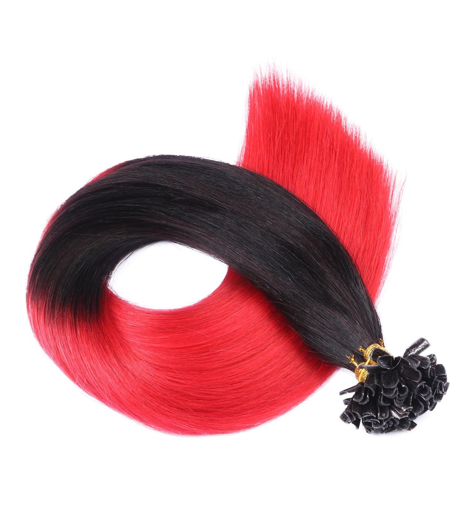 Premium Keratin Bonding Hair Extensions - #1B/Red Ombre - 40cm U-Tip - 100 Strands - 100% Remy Hair - Novon Hair Extensions - Buy Online on GoSupps.com