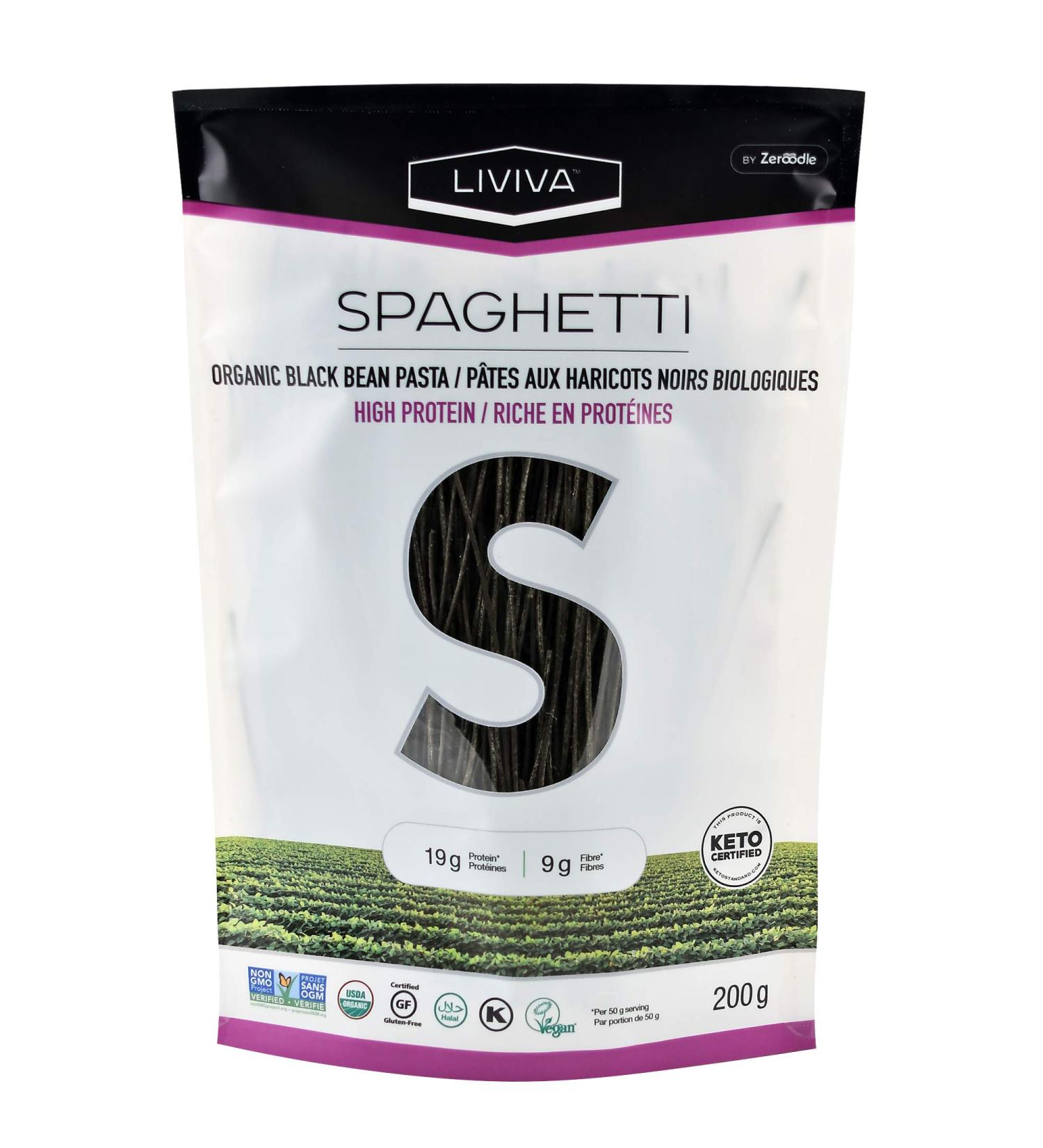 LIVIVA Organic Black Bean Spaghetti - High Protein, Keto-Certified, 7oz (Pack of 6) - Buy Online on GoSupps.com
