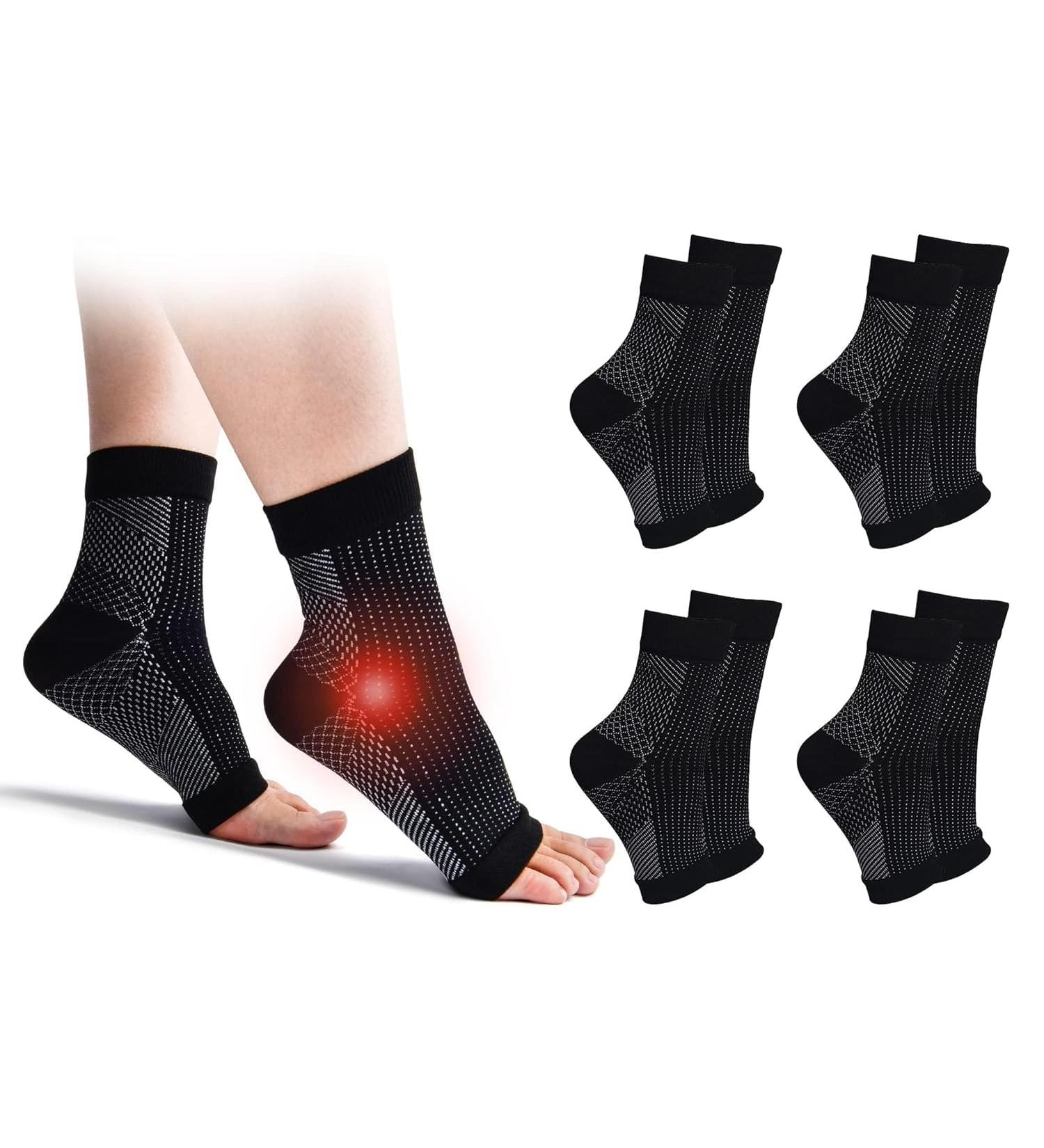 4 Pairs Ankle Compression Socks for Men & Women - Plantar Fasciitis & Heel Spur Relief - Black (Size 34-37) - Buy Online on GoSupps.com