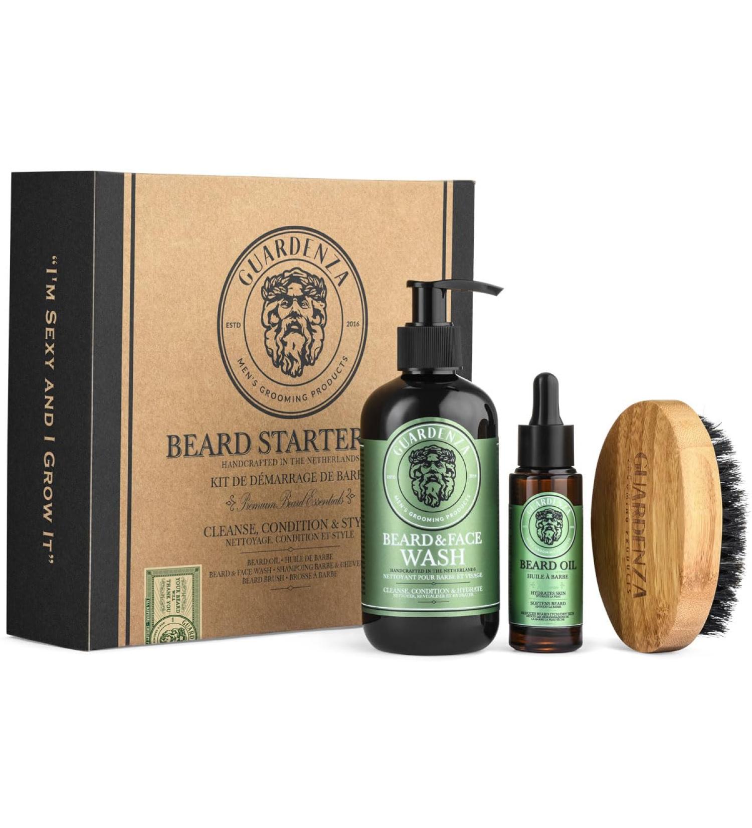 Guardenza Beard Starter Kit | Premium Beard Oil Wash & Brush for a Perfect Beard - Buy Online on GoSupps.com
