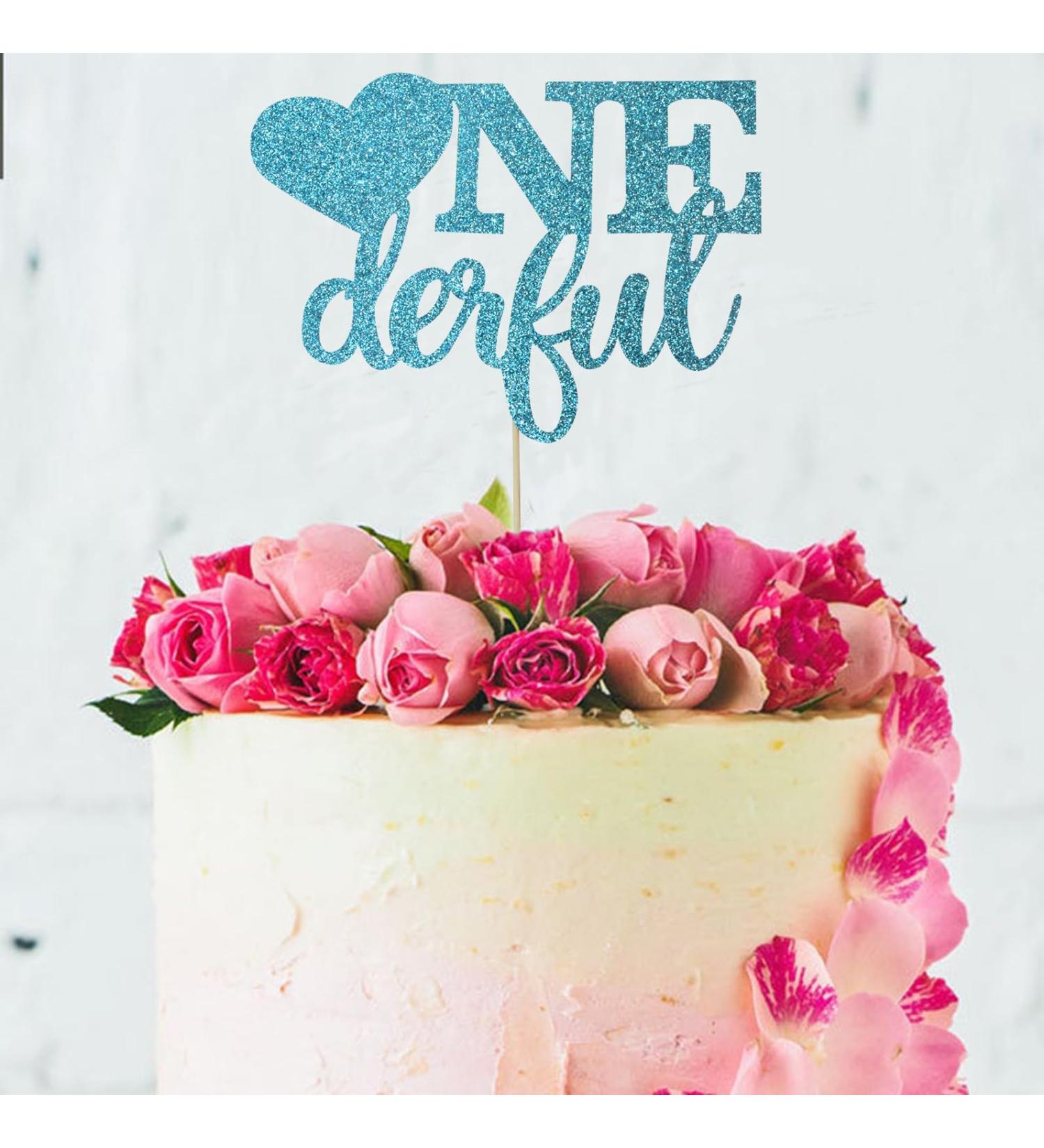 zxyxka Mr Onederful Cake Topper/Gender Reveal Cake Decor/Baby Shower/Baby Boy One Year Old Birthday Party Decorations 1st Birthday - Blue Glitter - Buy Online on GoSupps.com