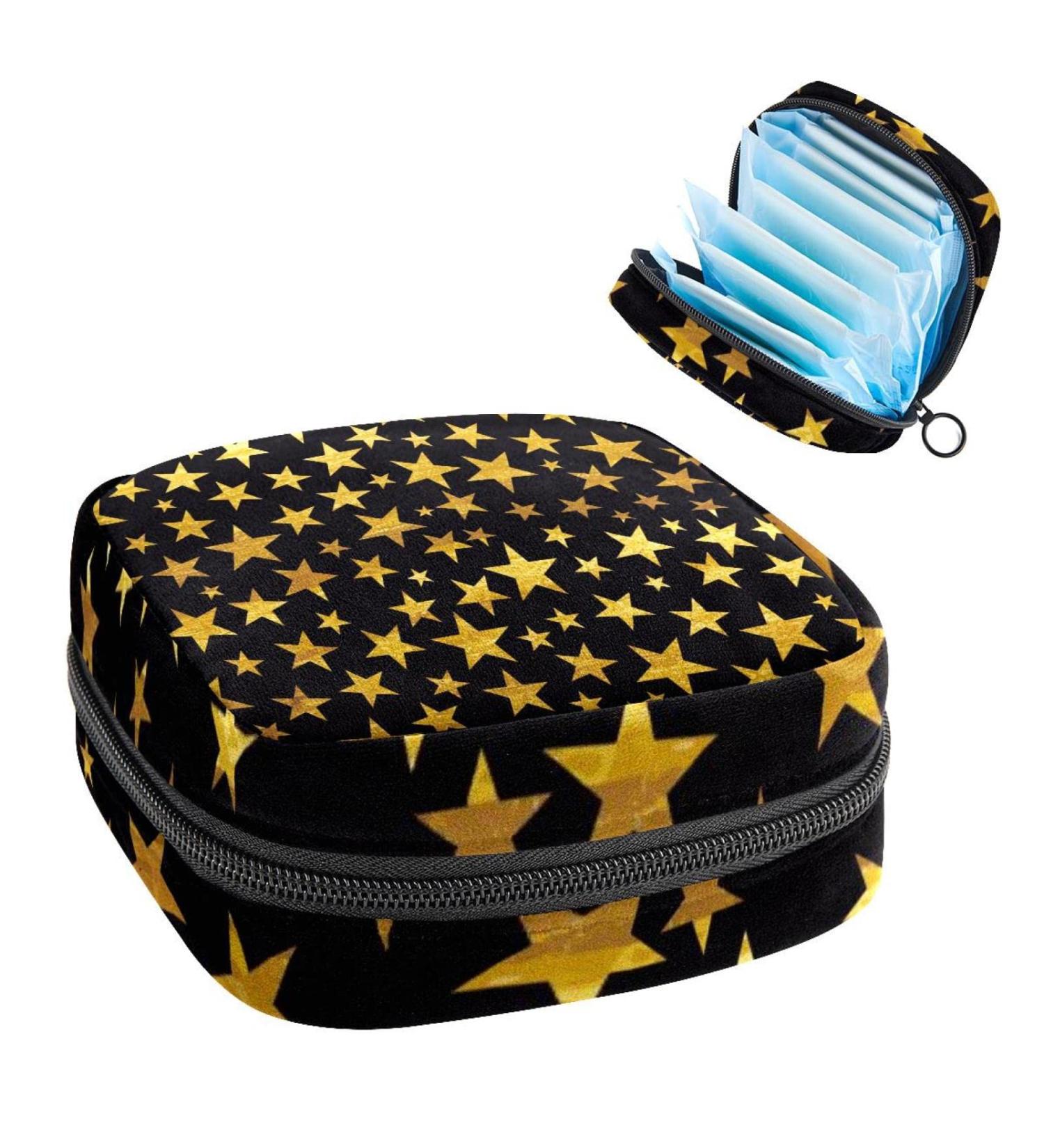 Feminine Menstrual Cup Bags | Black Golden Stars Pattern - Portable Period Pockets for Women & Teens - Buy Online on GoSupps.com