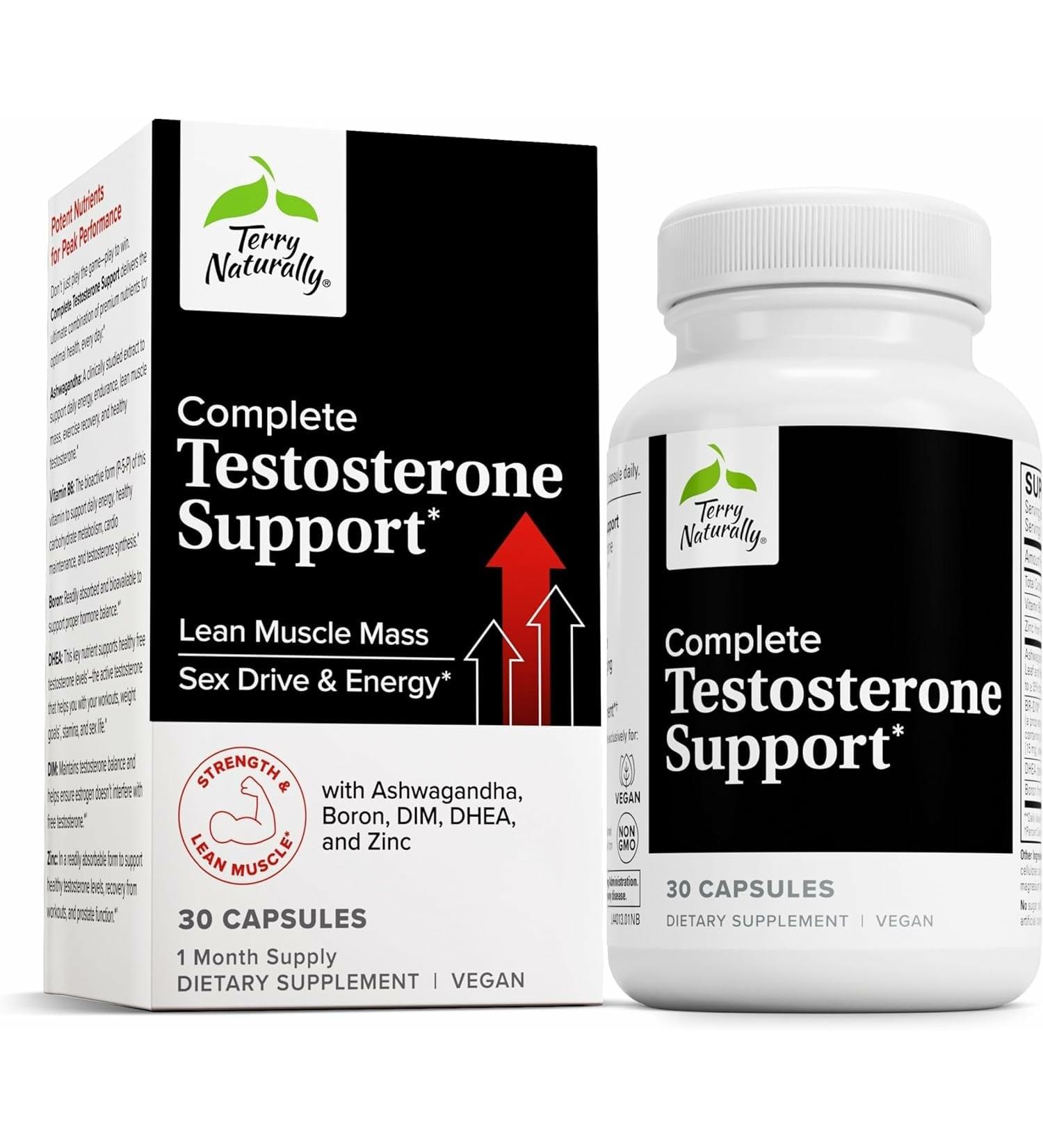 Terry Naturally Complete Testosterone Support - Energy Supplement for Exercise Recovery - Male Hormonal Balance Support - Vegan - 30 Capsules (30 Servings) - Buy Online on GoSupps.com