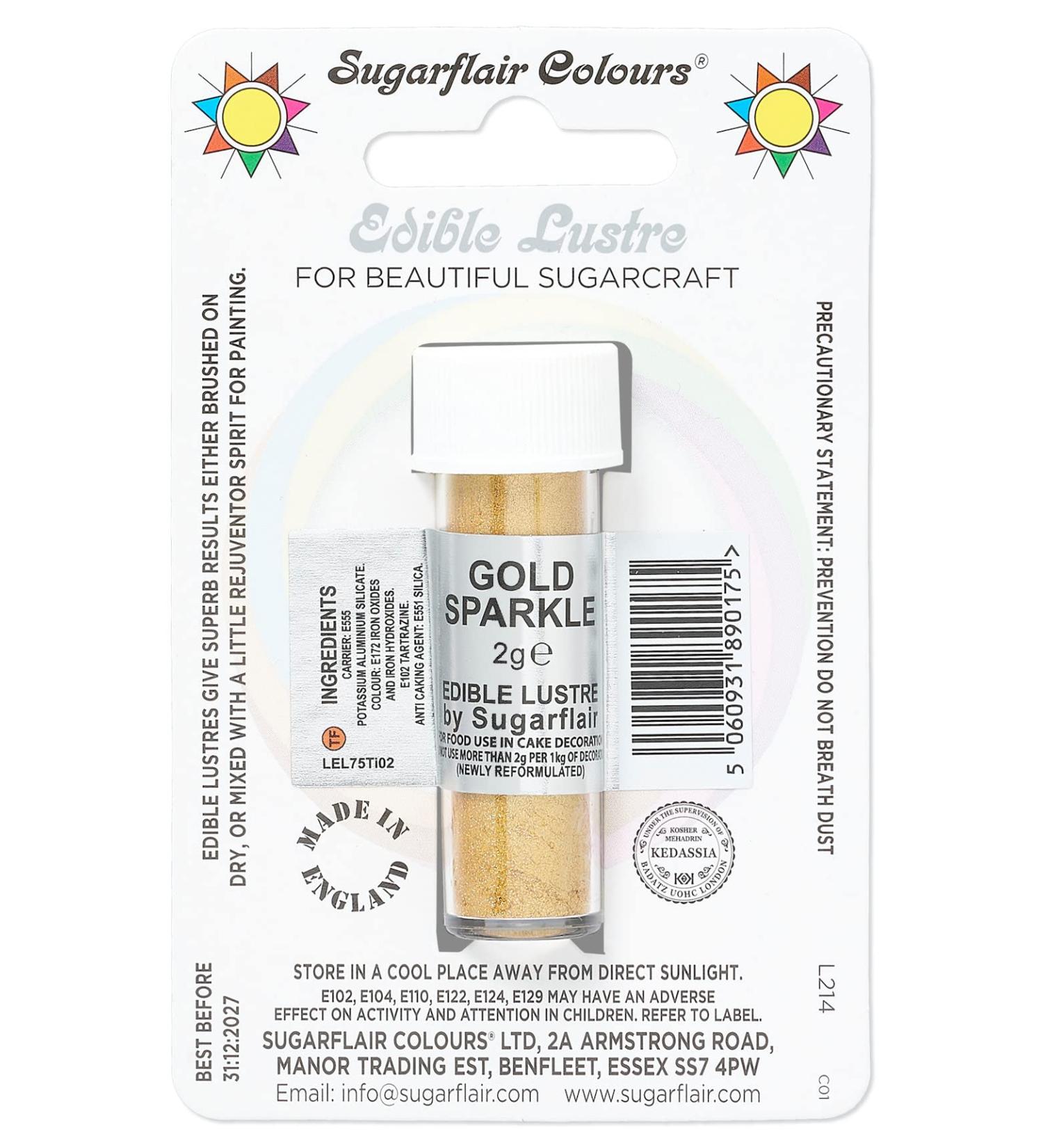 Sugarflair Gold Sparkle Edible Lustre Dust (E171 Free) Add a Lustrous Shine to Cakes or Decorations. Brush On or Add Rejuvenator to Create Eye-Catching Edible Paint- 2g