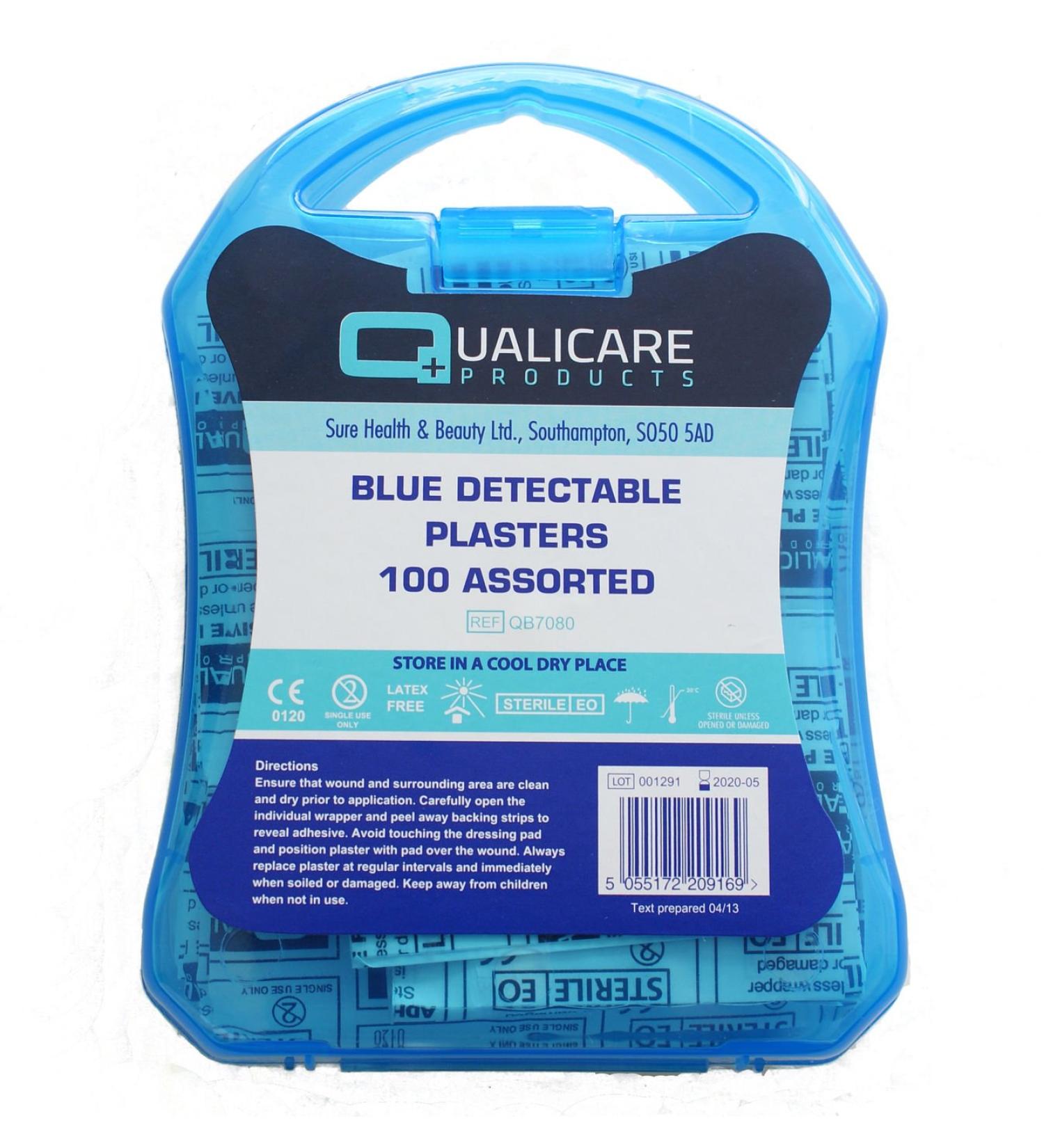 Safety First Aid Blue Plasters Detectable 100 Assorted by Qualicare