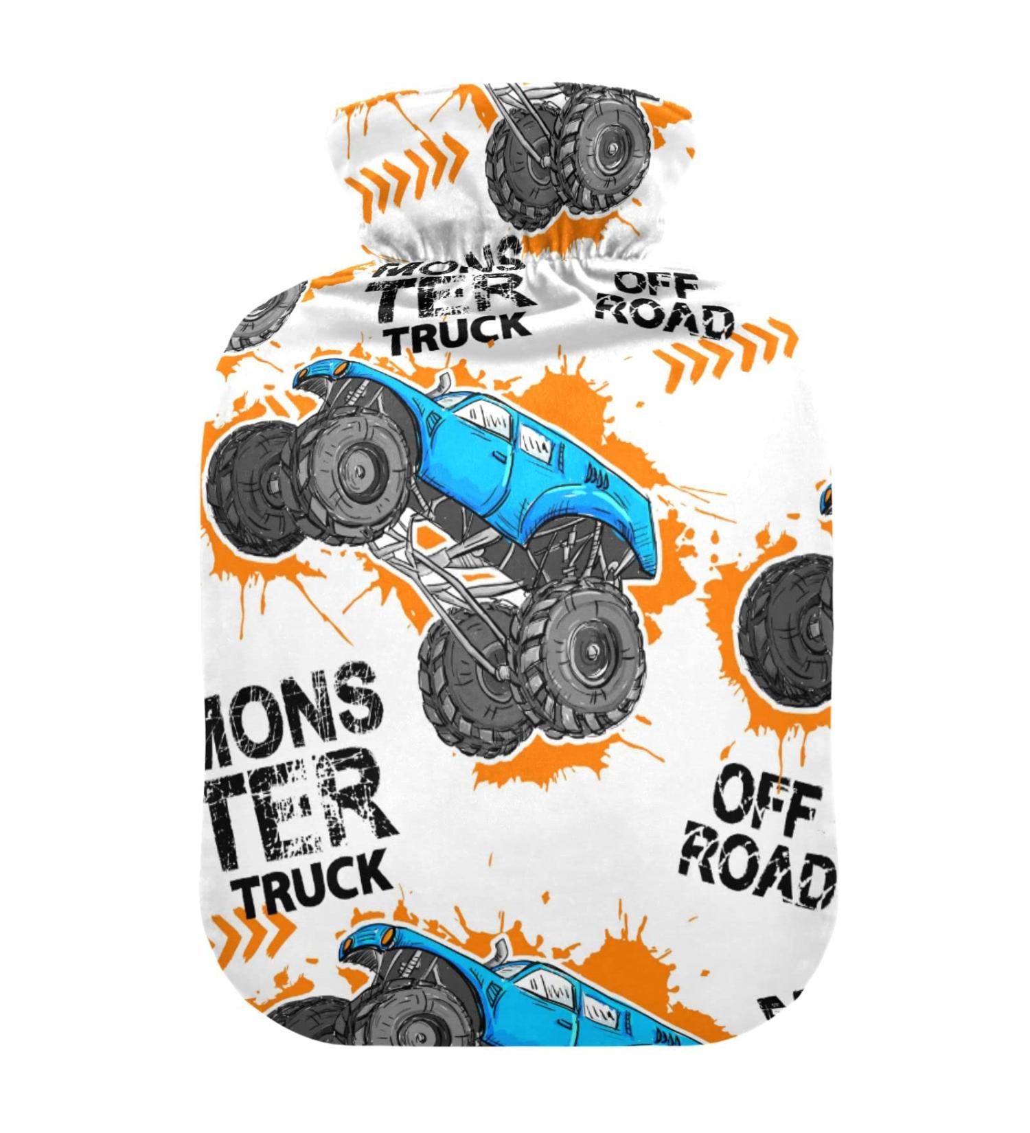 Hot Water Bottles with Cover Blue Yellow Monster Truck | 2L Pain Relief & Bed Warmer for Sore Muscles & Arthritis - Buy Online on GoSupps.com
