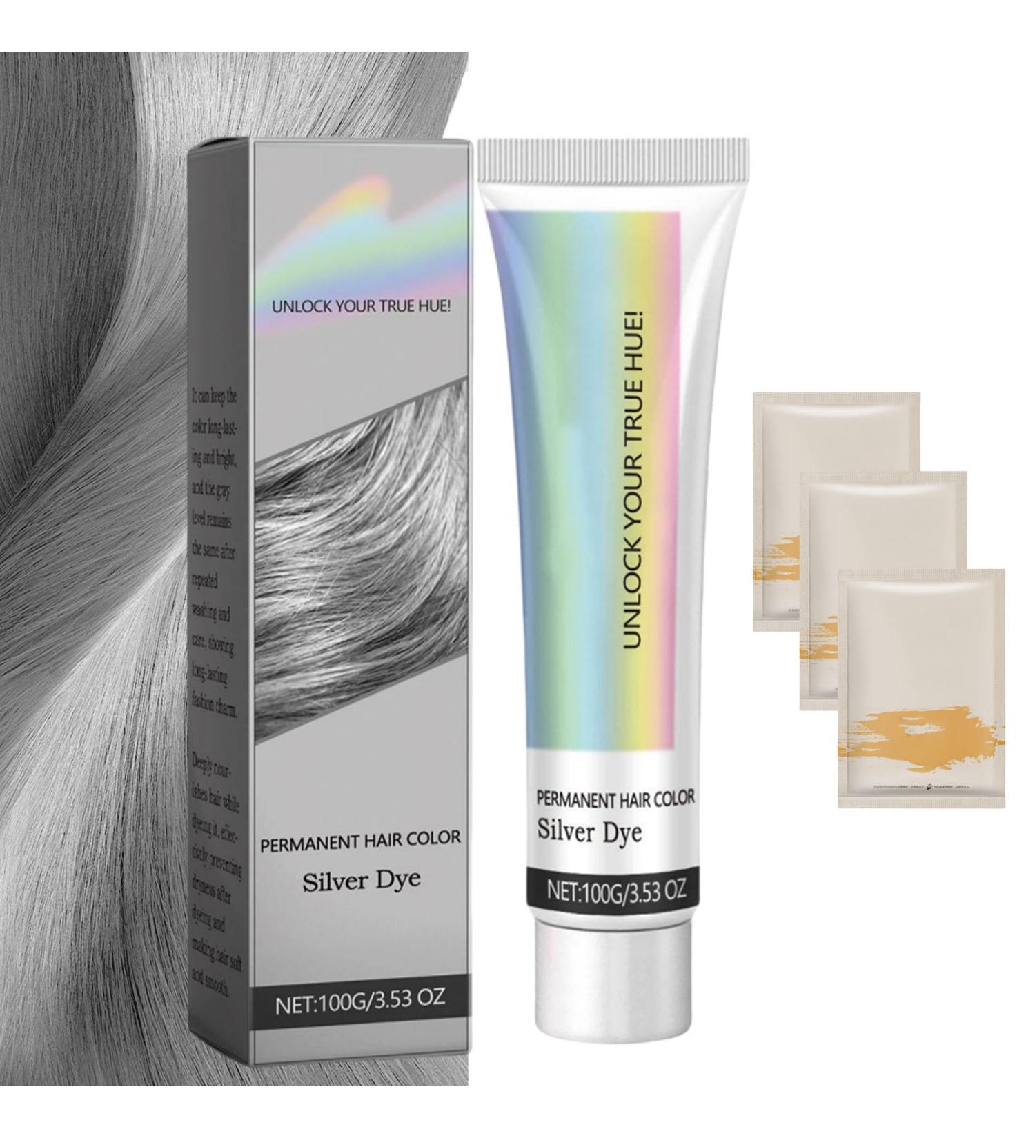 2 In 1 Natural Essence Extract Silver Hair Dye Silver Metallic Hair Dye Silver Gray Natural Hair Dye Cream Silver Gray Hair Dye Fashion Silver Gray Hair Dye Permanent (1Pcs) - Buy Online on GoSupps.com