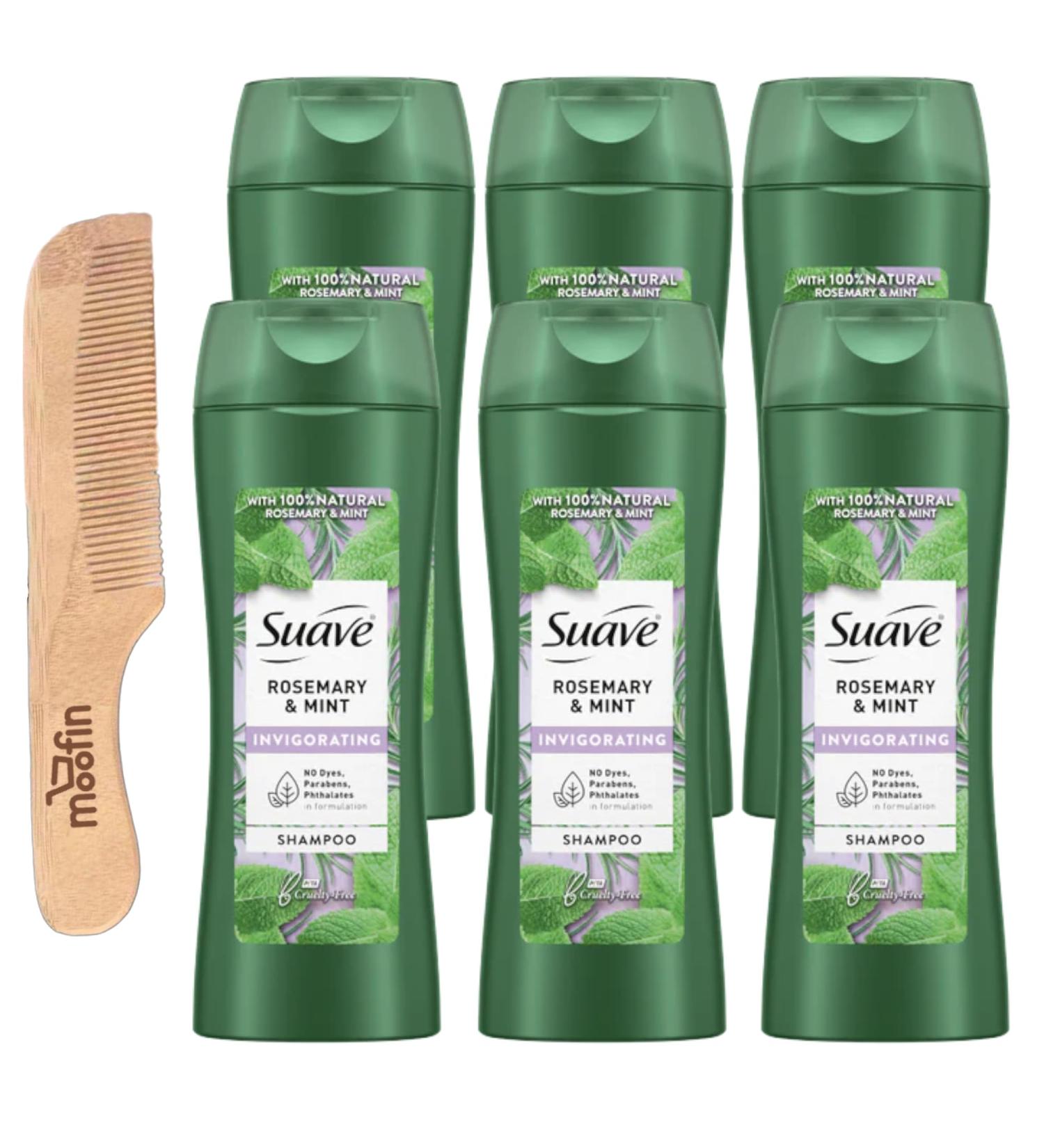 Rosemary Mint Shampoo - Sulfate-Free Gentle for Color-Treated Hair | Pack of 6 with Moofin Wooden Comb - 12.6 fl oz - Buy Online on GoSupps.com