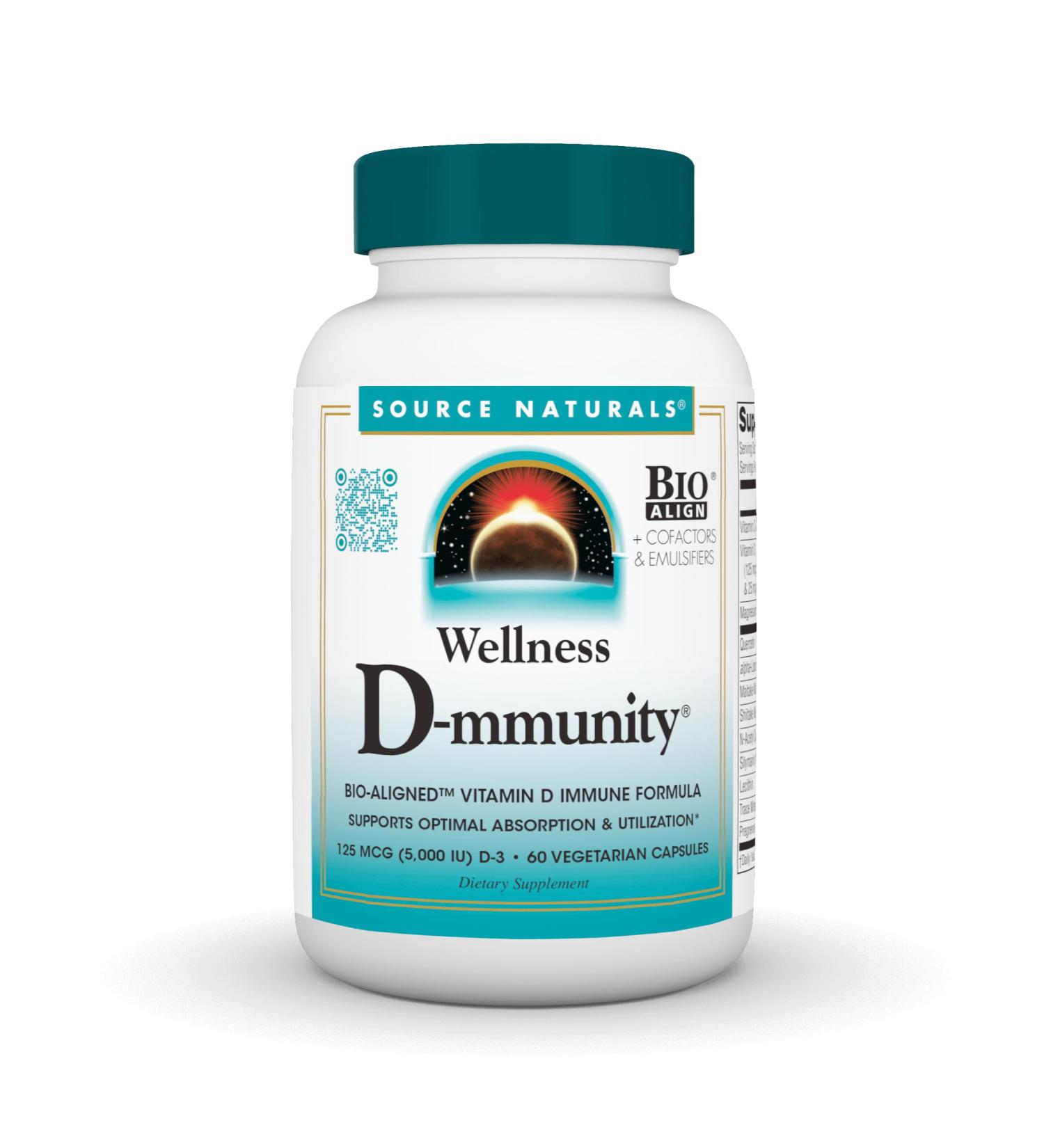 Source Naturals Wellness D-mmunity Bio-Aligned Vitamin D Immune Formula Supports Optimal Absorption and Utilization* - 60 Vegetarian Capsules - Buy Online on GoSupps.com