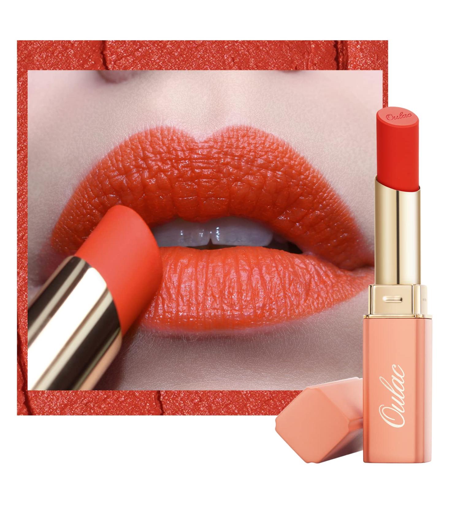 Oulac Orange Red Creamy Matte Lipstick | Moisturising Soft Satin Finish Lipsticks for Women | Highly Pigmented with Rose Oil | Vegan & Cruelty-Free - 3.6g - Buy Online on GoSupps.com