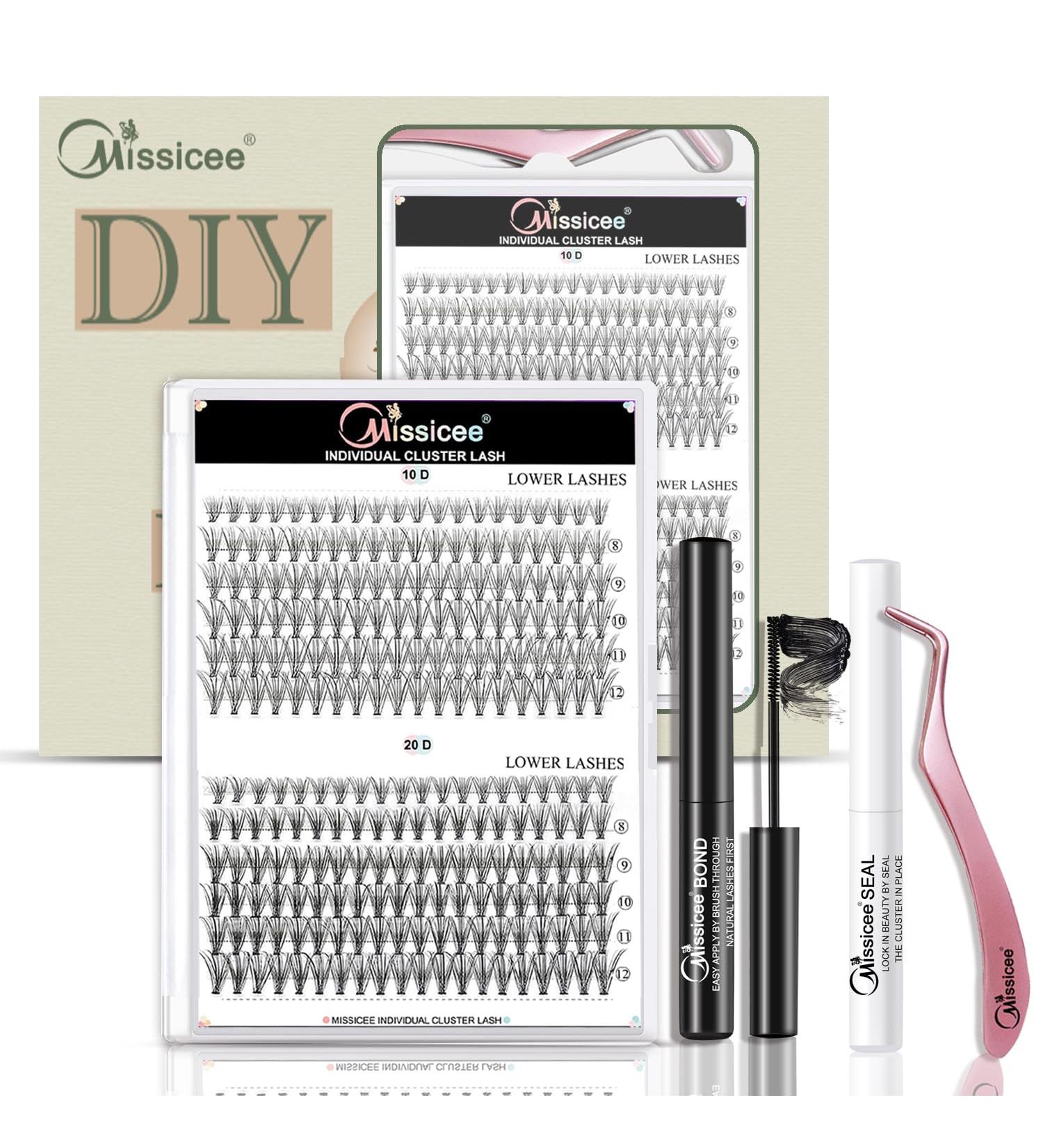 DIY Lash Extension Set - Missicee 240 Pieces 10D/20D Cluster Lashes (8-12mm) with Tweezers & Spiral Brush | High-Quality False Eyelashes for Easy Application - Buy Online on GoSupps.com