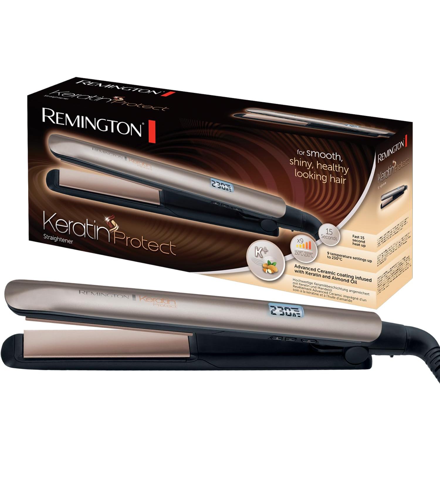 Remington S8540 Smooth Iron Hair Straightener - High-Quality Keratin & Ceramic Coating 10 Temp Settings LCD Display 150-230 C Black - Buy Online on GoSupps.com