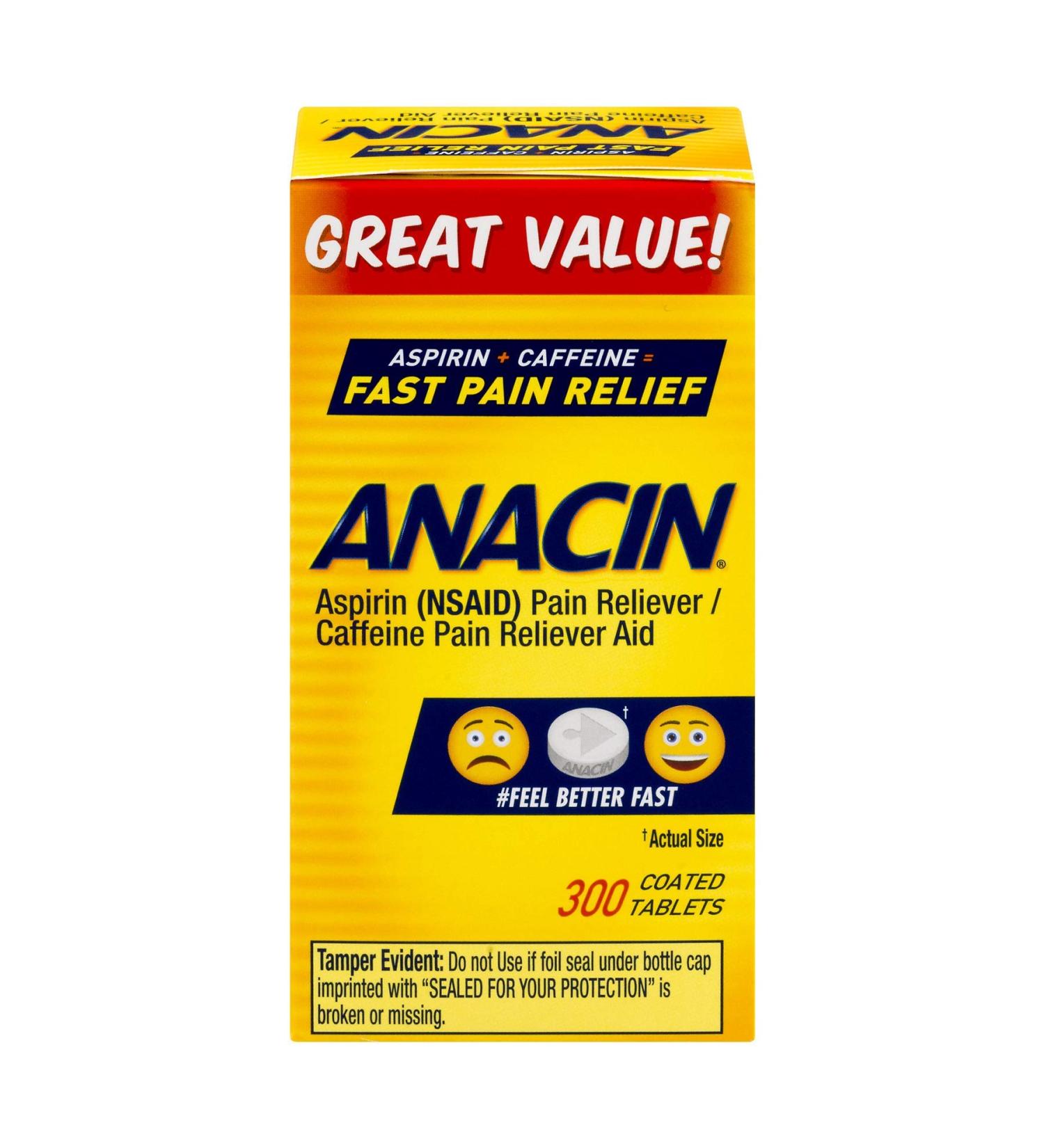 Anacin Aspirin/Caffeine Pain Reliever | Fast Relief | 300 Tablets - Buy Online on GoSupps.com