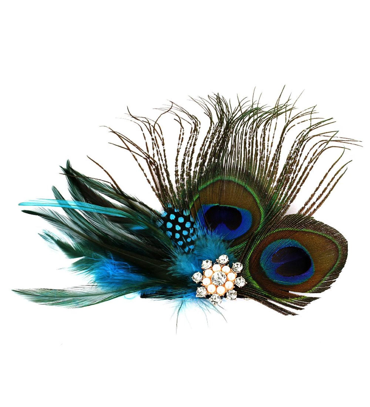 RUNHENG Handmade Feather Peacock Hair clip Natural Feather Fascinator Barrette with Crystal and Pearl - Buy Online on GoSupps.com