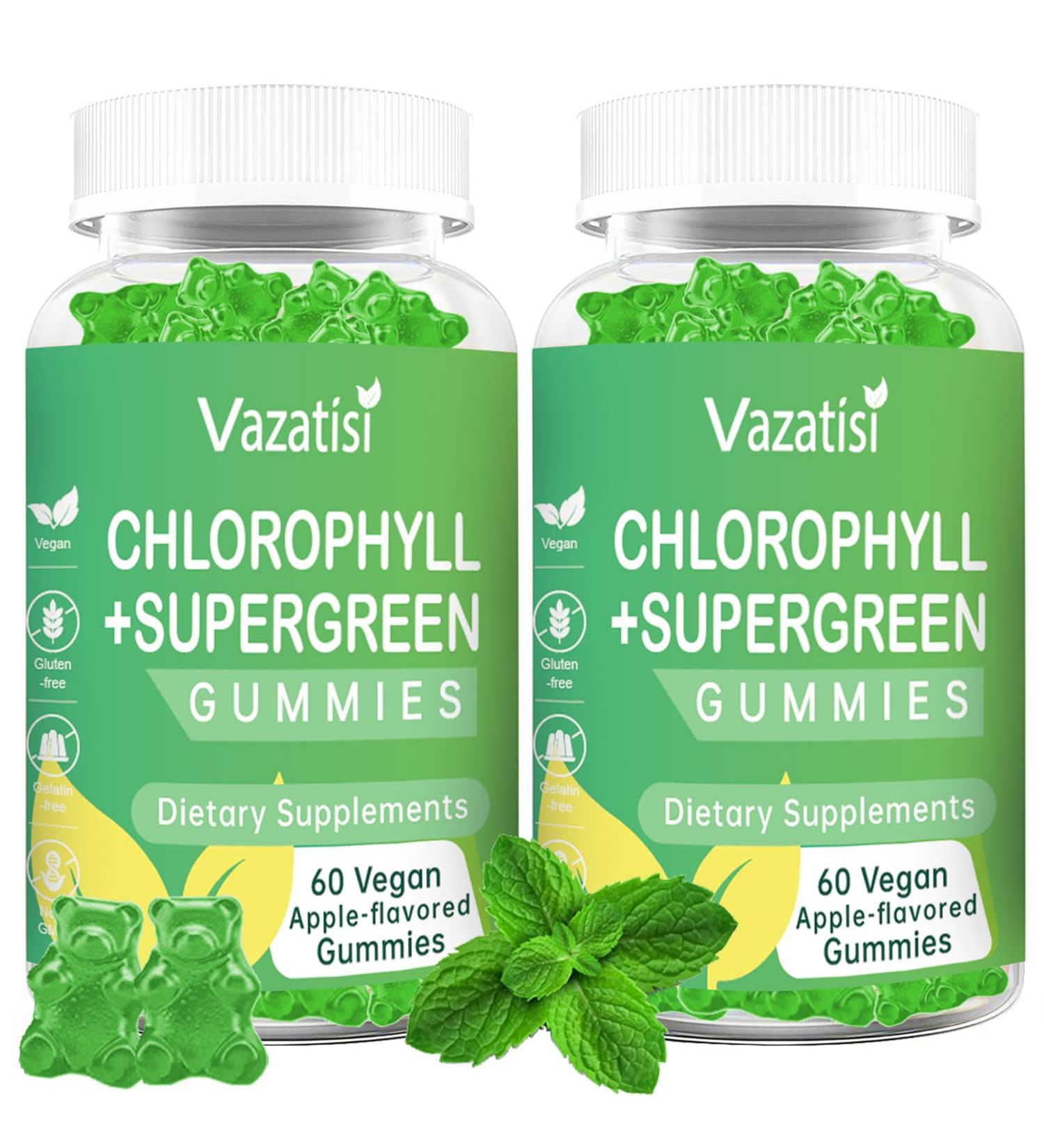 Organic Chlorophyll Gummies with Supergreens - Natural Antioxidant, Energy Boost, Immune Support - 2 Pack (120 Vegan Gummies) - Buy Online on GoSupps.com