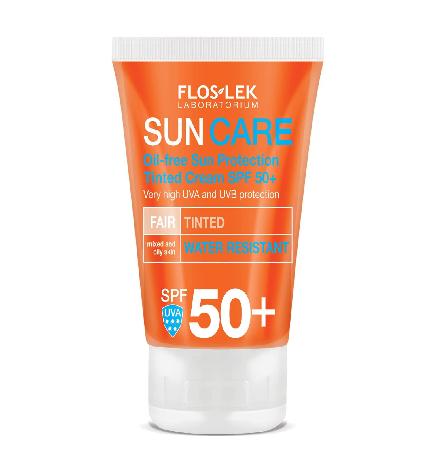FLOSLEK Oil-Free Sun Protection Tinted Cream SPF 50 + | 50 ml | Masks Skin Imperfections: Stains Discoloration Redness | Water Resistant | Intended for People of All Ages with Mixed and Oily Skin - Buy Online on GoSupps.com