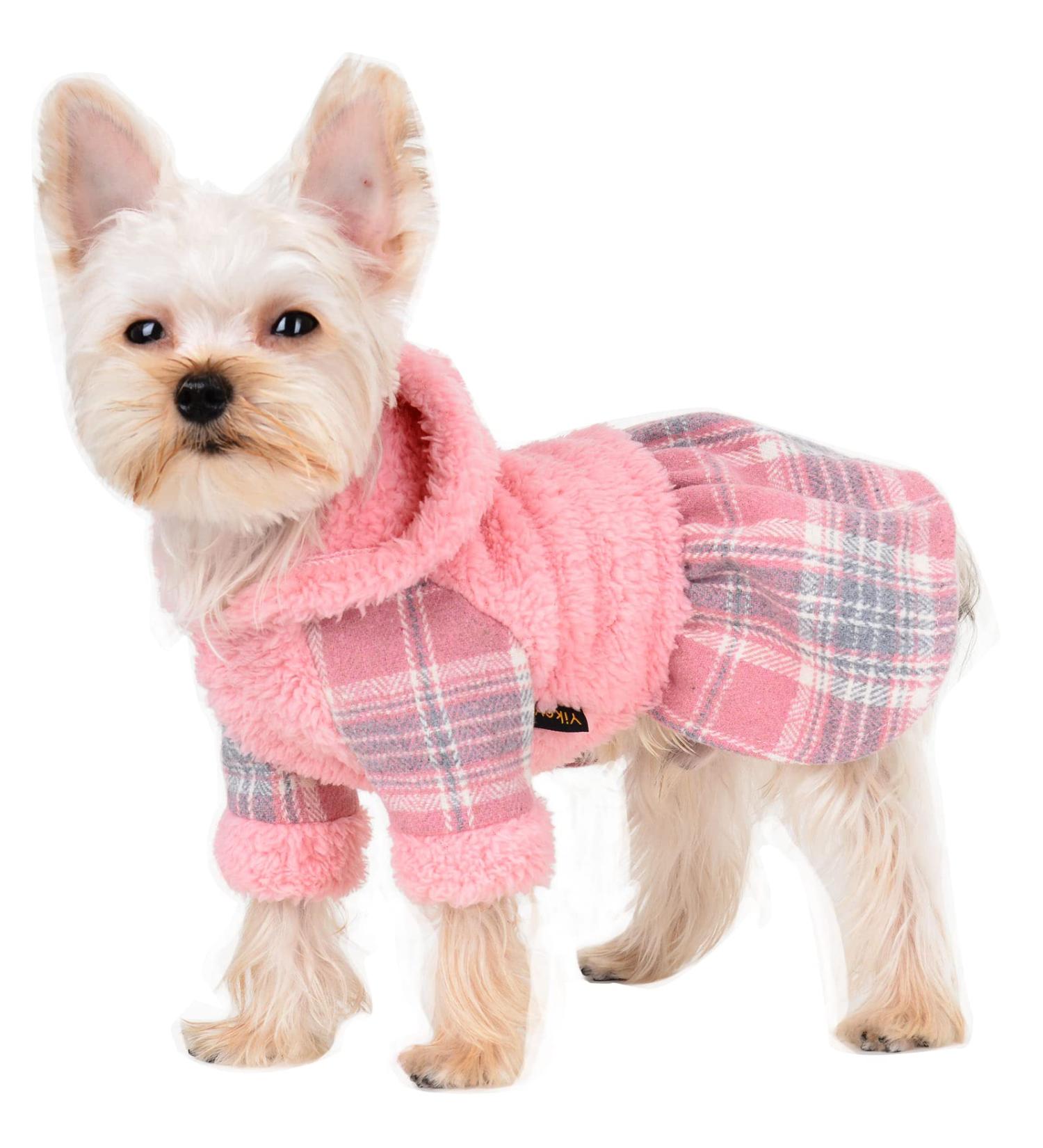 Winter Dog Dress: Pink Plaid Fleece Sweater for Small Dogs - Cute & Warm Puppy Clothes for Chihuahua, Yorkie - Soft Flannel Lining - Small Size - Buy Online on GoSupps.com