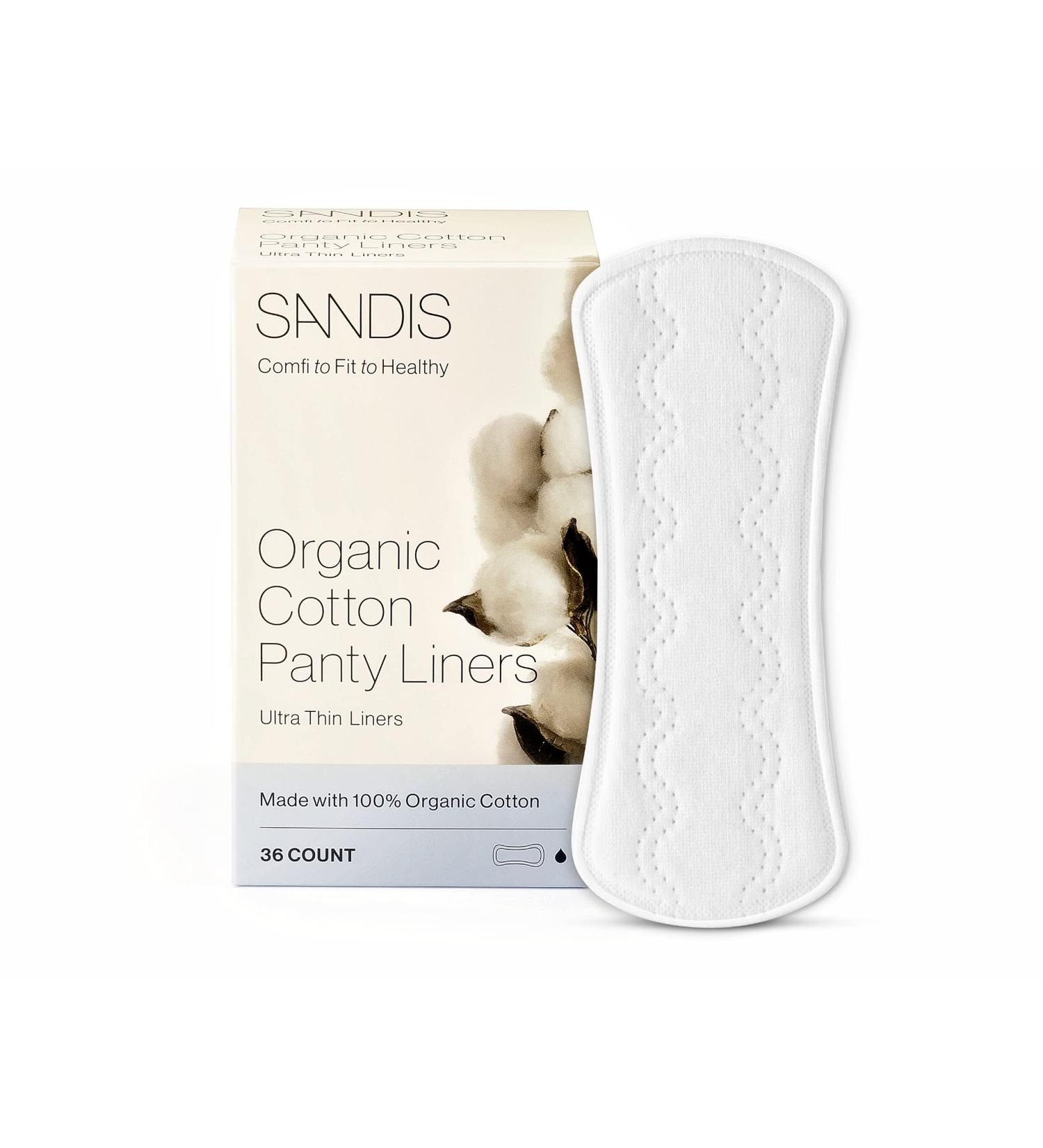 SANDIS Organic Cotton Panty Liners for Women - 36 Count | Ultra Thin Menstrual Feminine Pads with Super Absorbency and Leak Protection - Buy Online on GoSupps.com