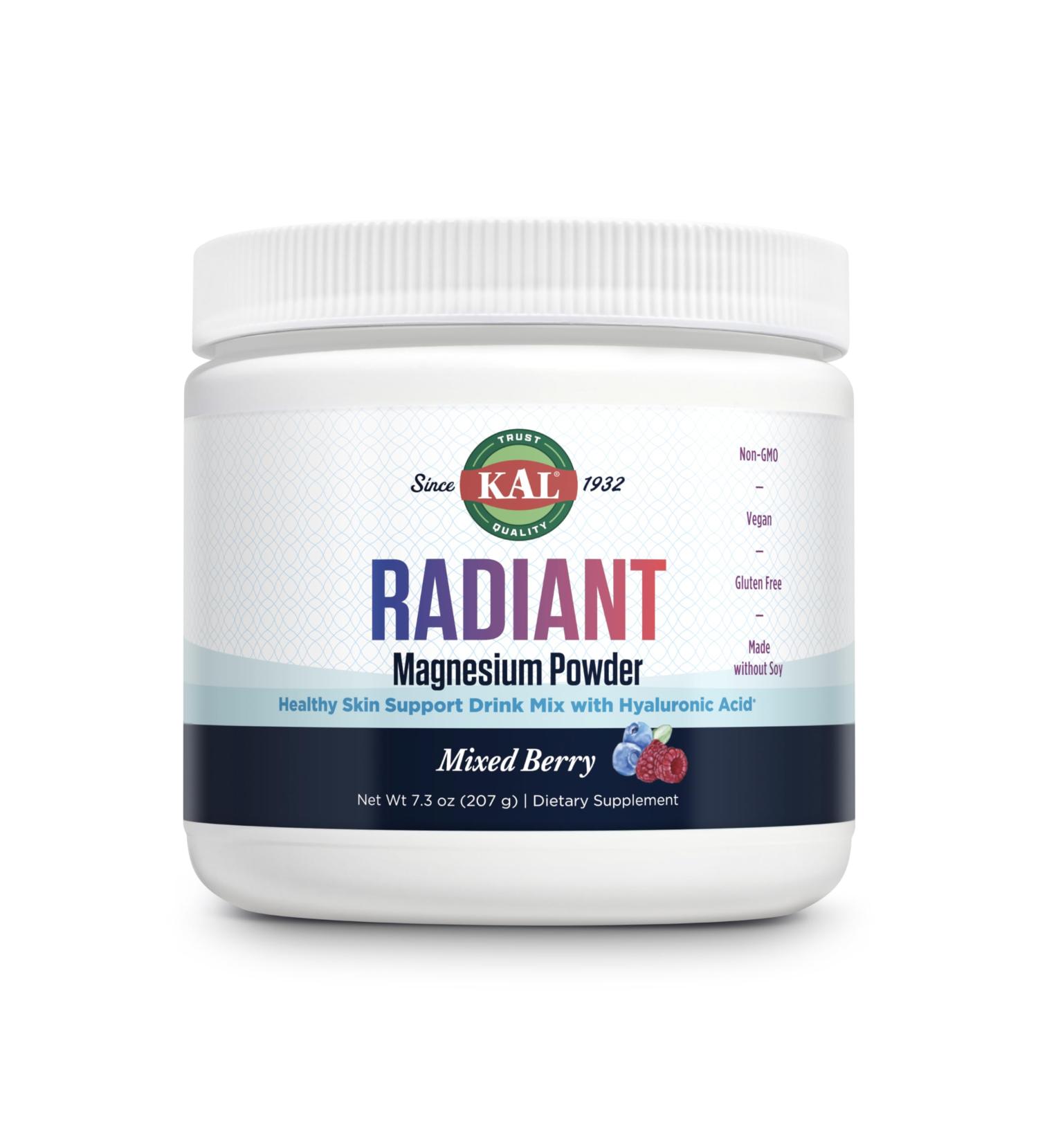 KAL Radiant Magnesium Powder Mixed Berry Flavor Hyaluronic Acid and Magnesium Supplement Skin & Antioxidant Support Sugar Free 60 Servings 7.3 OZ - Buy Online on GoSupps.com