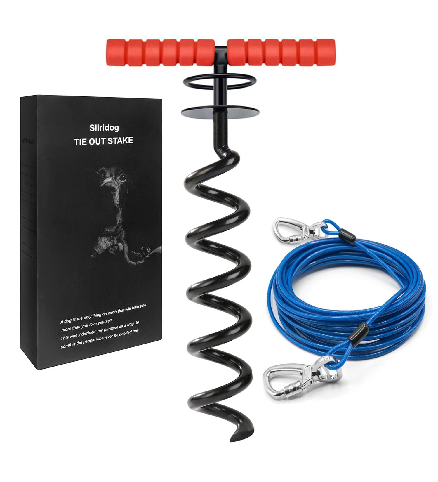 Sliridog 6m Cable & Stake for Large Dogs - Heavy Duty Secure for Courtyard Beach & Camping - Holds Up to 90kg - Outdoor Pet Solutions - Buy Online on GoSupps.com