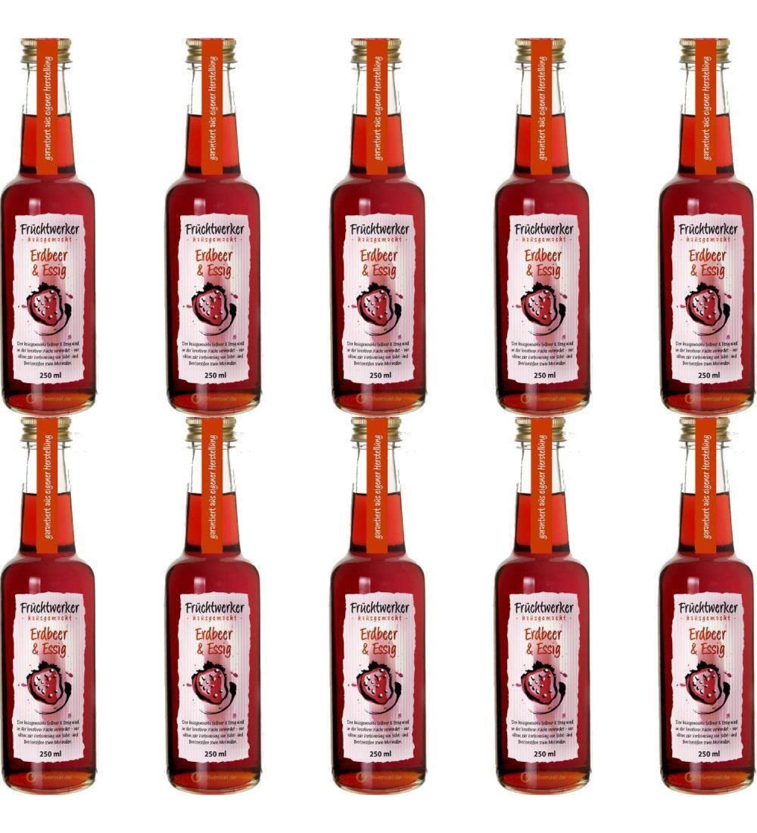 Fruchtwerker Fruit worker strawberry & vinegar with real fruit juice 10 x 250ml glass bottle - Buy Online on GoSupps.com