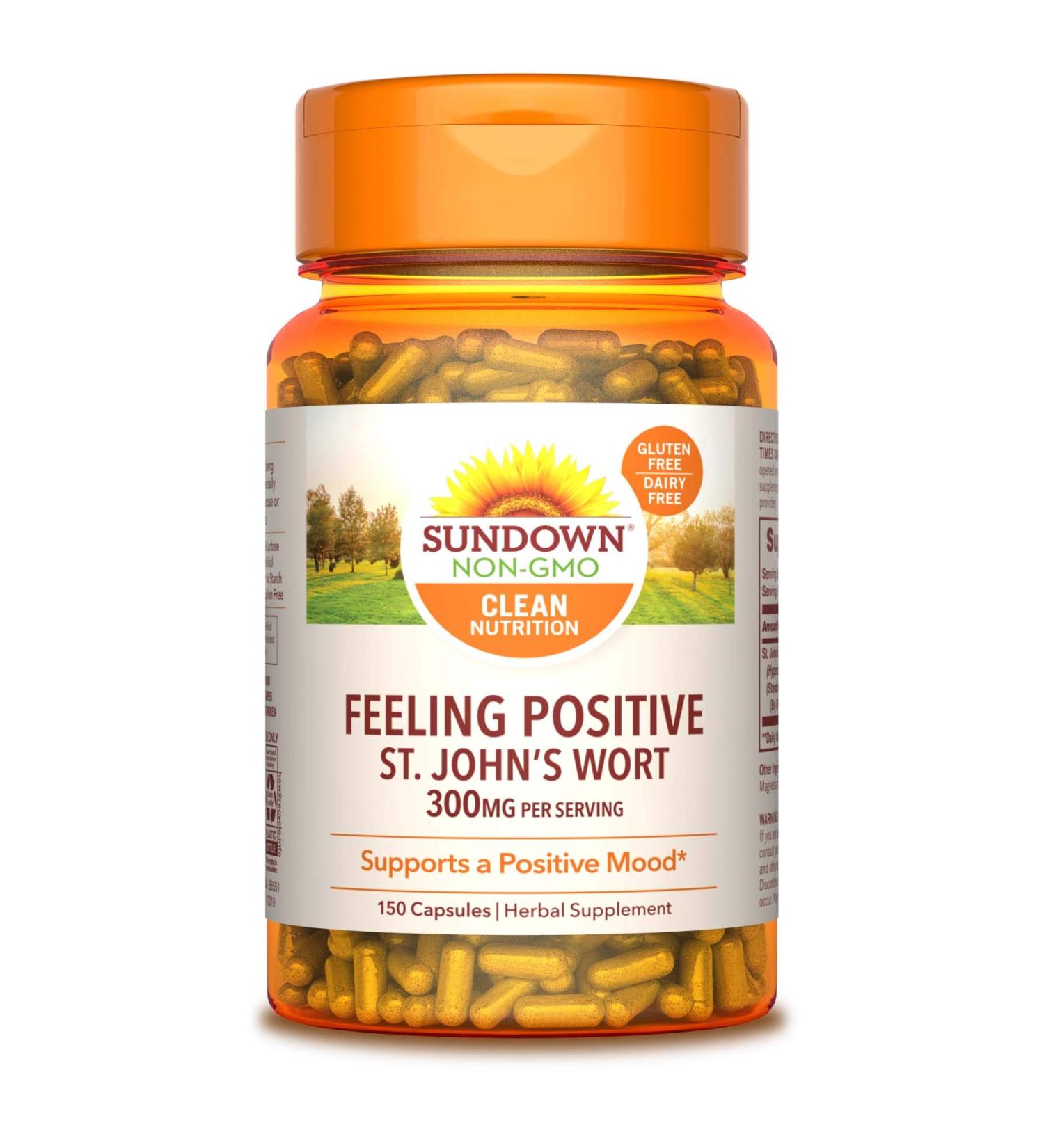 Sundown Standardized St. John's Wort Capsules 150 ea | Non-GMO, Gluten-Free, Dairy-Free, No Artificial Flavors - Buy Online on GoSupps.com