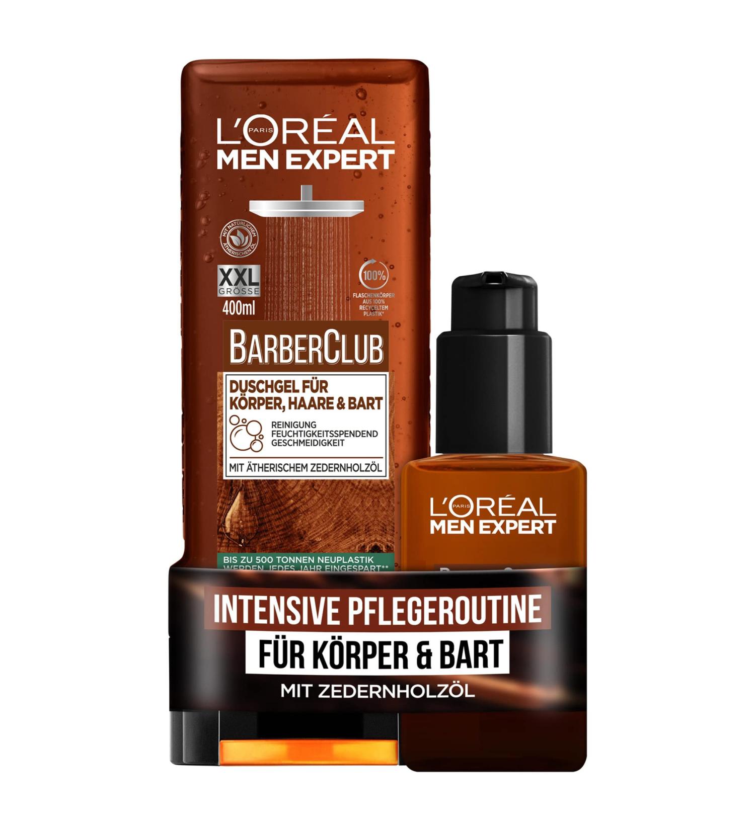 L'Or al Men Expert Nursing Set | Beard Oil & XXL Shower Gel for Body & Hair | Cedar Wood Barber Club | Groomed Beard Essentials - Buy Online on GoSupps.com