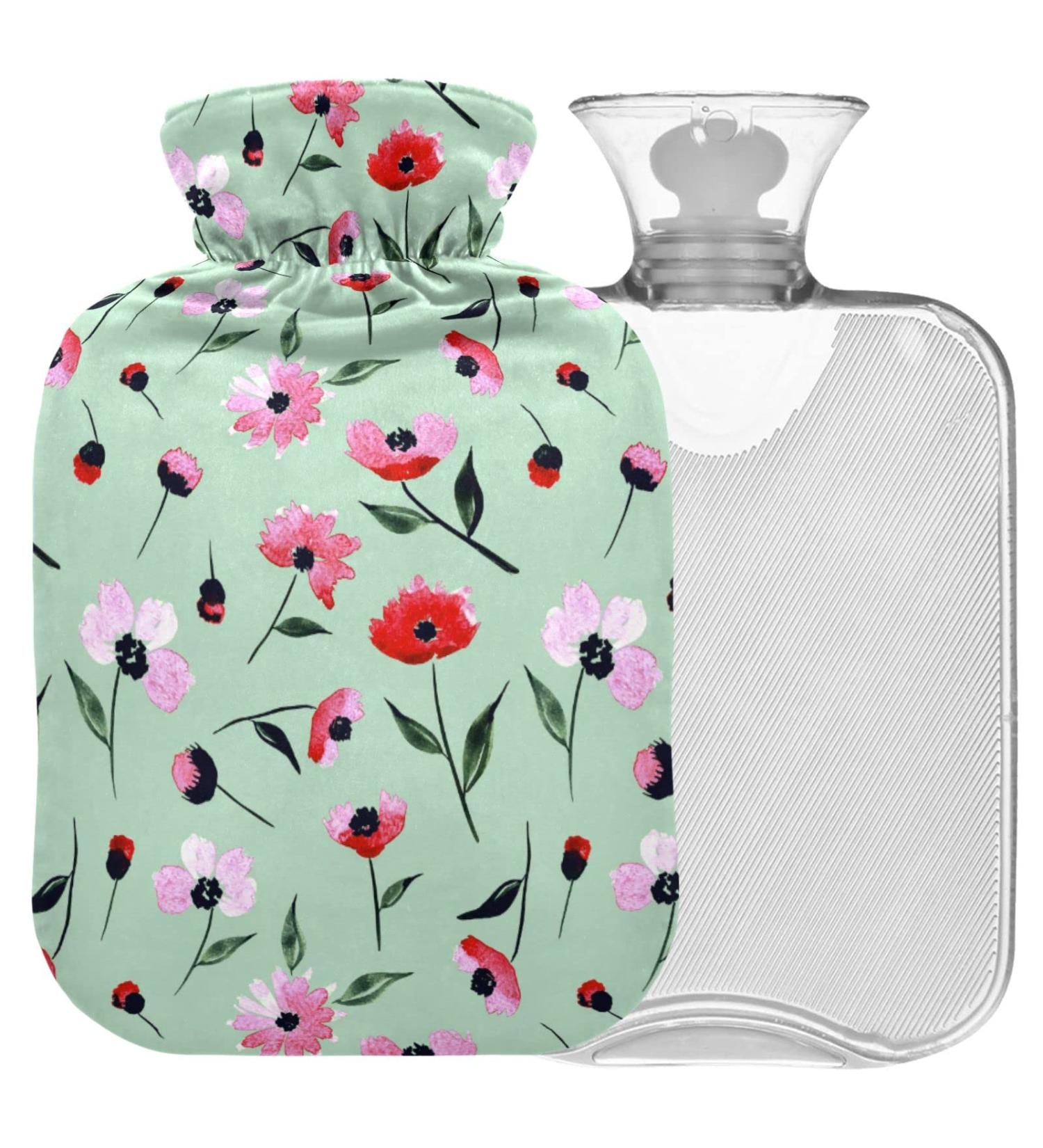 NAANLE 1L Heat Bottle with Cover - Watercolor Flower Motif for Back Pain Relief & Hot/Cold Therapy - Buy Online on GoSupps.com