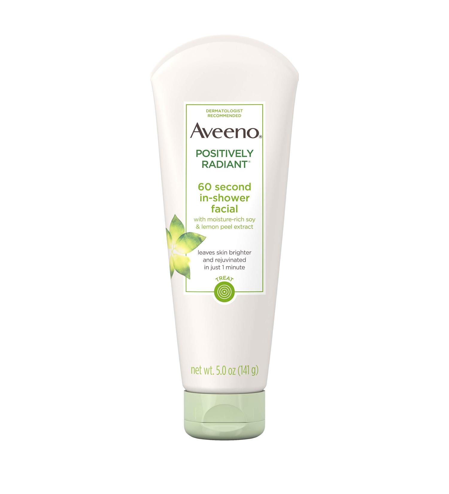 Aveeno Positively Radiant In-Shower Facial Cleanser 5 oz - Brightening Mask with Soy & Lemon Peel - Buy Online on GoSupps.com