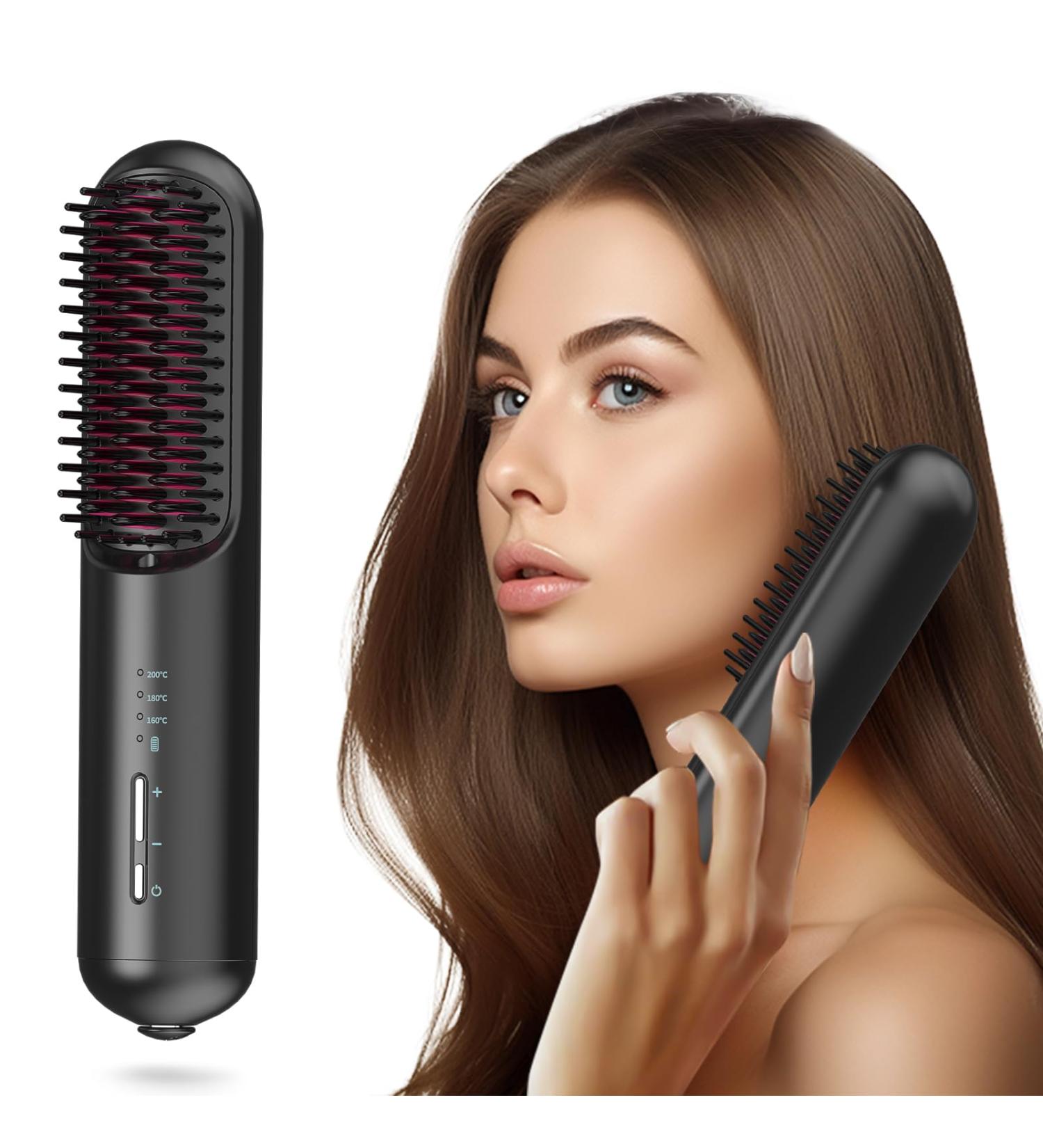 Buy Cordless Hair Straightener Brush - Portable Mini Straightening Brush with Ceramic Coating Negative Ion Technology Anti-Scald USB C Rechargeable for Travel - Lightweight & Easy to Carry - Buy Online on GoSupps.com